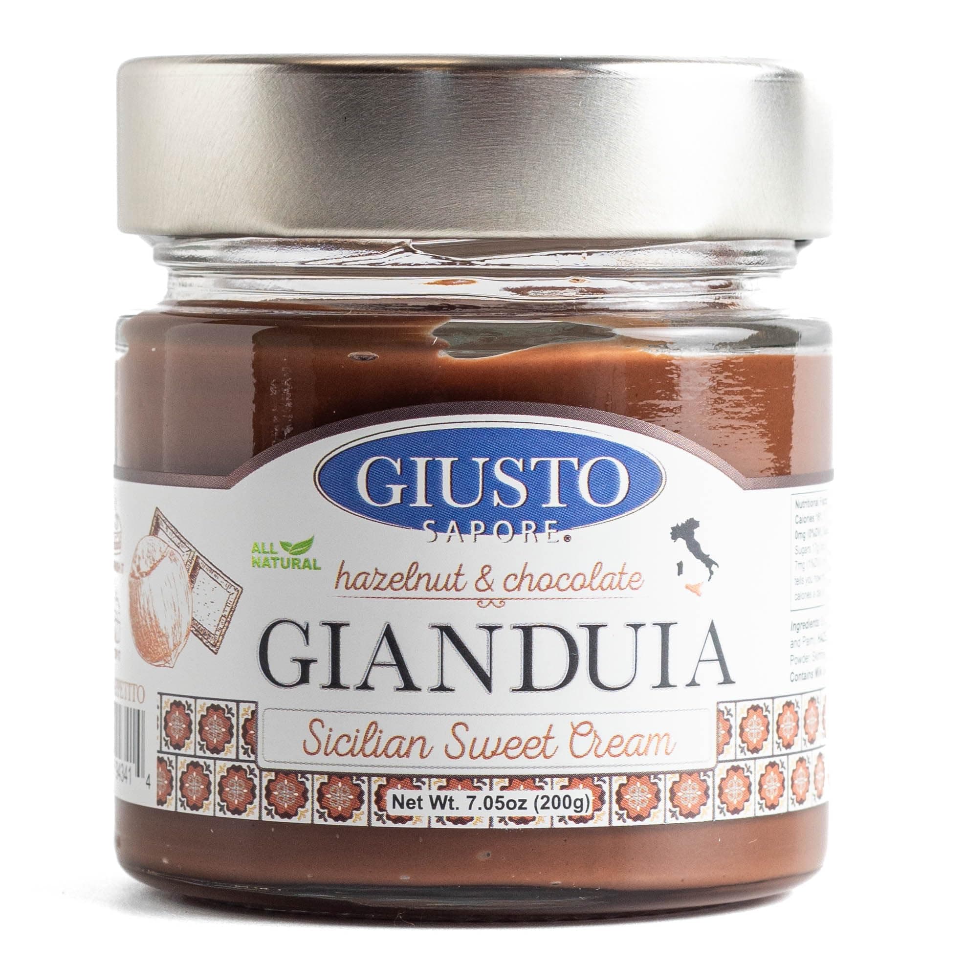 Giusto Sapore Sicilian Gianduia Sweet Cream Spread - Hazelnut & Chocolate - Imported from Italy and Family Owned -7.05oz