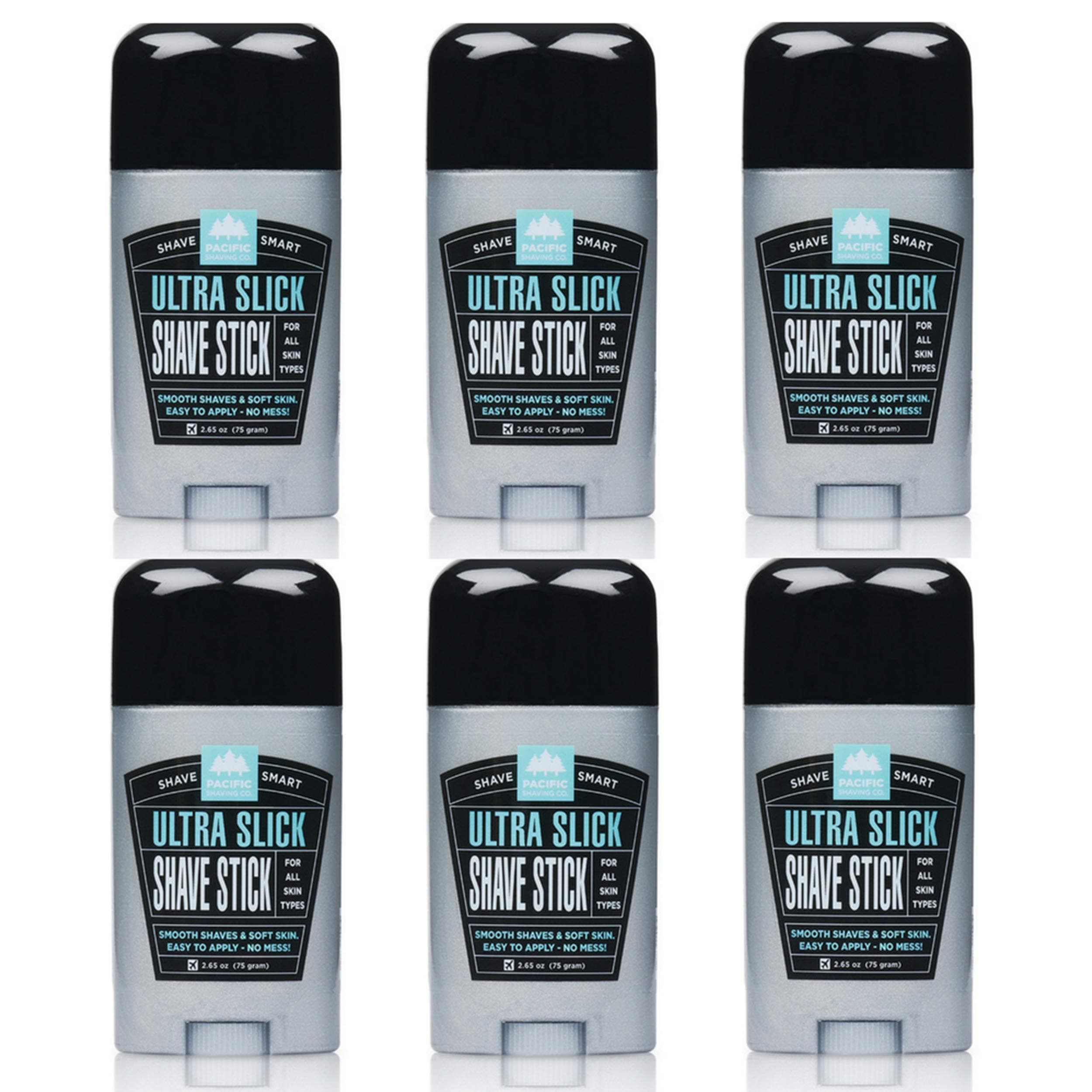Pacific Shaving Company Ultra Slick Shave Stick - Easy Apply, No Mess, Smooth Shaves & Soft Skin, TSA Friendly, All Skin Types, With Safe and Natural Ingredients, 75 gm (6 Pack)