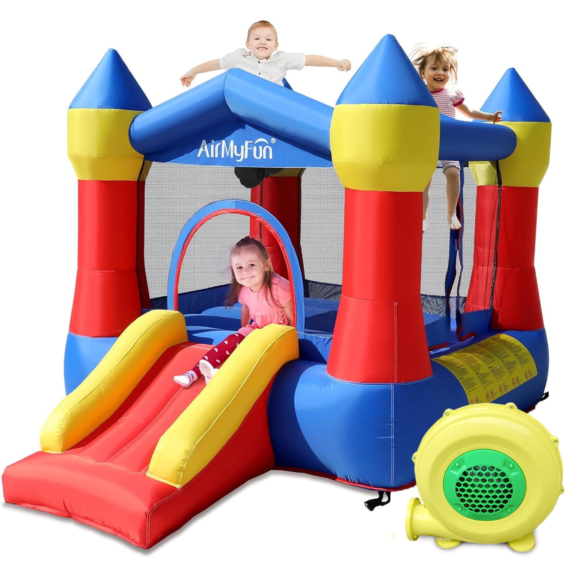 AirMyFun Toddler Bounce House with Blower for Kids 3-8, Inflatable Bouncy Jumping Castle with Slide, Indoor/Outdoor Jump Bouncer House, 82011A