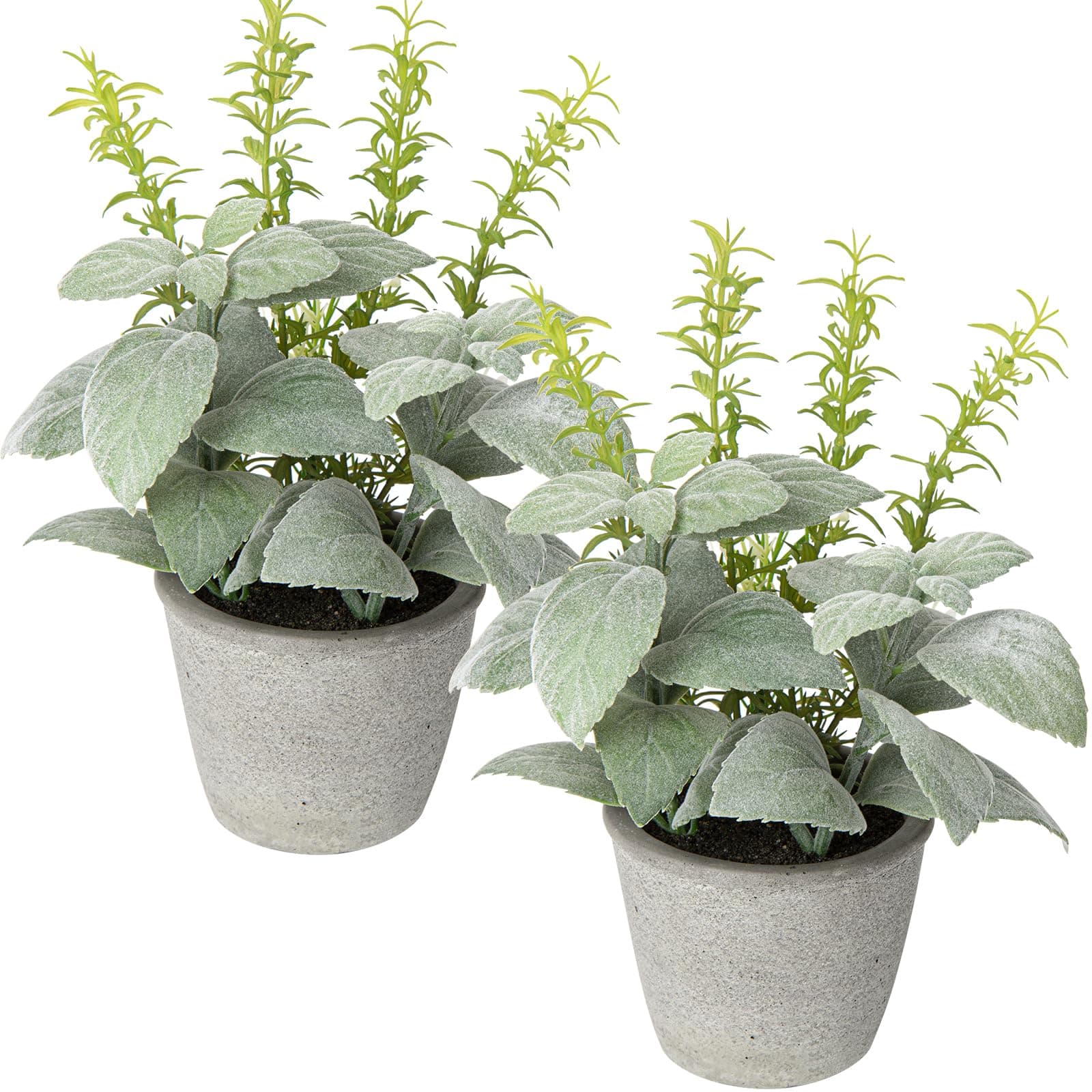 Briful Artificial Plant Fake Mint Plants Frosted Faux Herb Plant in Cement Pot Realistic Greenery Indoor for Home Office Kitchen Farmhouse Bathroom Shelf Desk Decor(2 Pack)