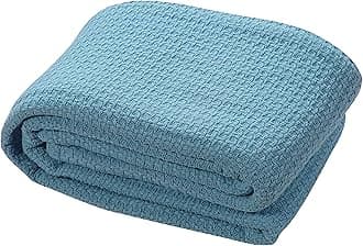 Bliss Casa Premium 100% Cotton Blanket Light Blue - Soft Breathable Thermal Blanket - Luxurious Thermal Blankets for All Seasons - Throw Blanket for Sofa, Bed, Couch (190x255 cm)