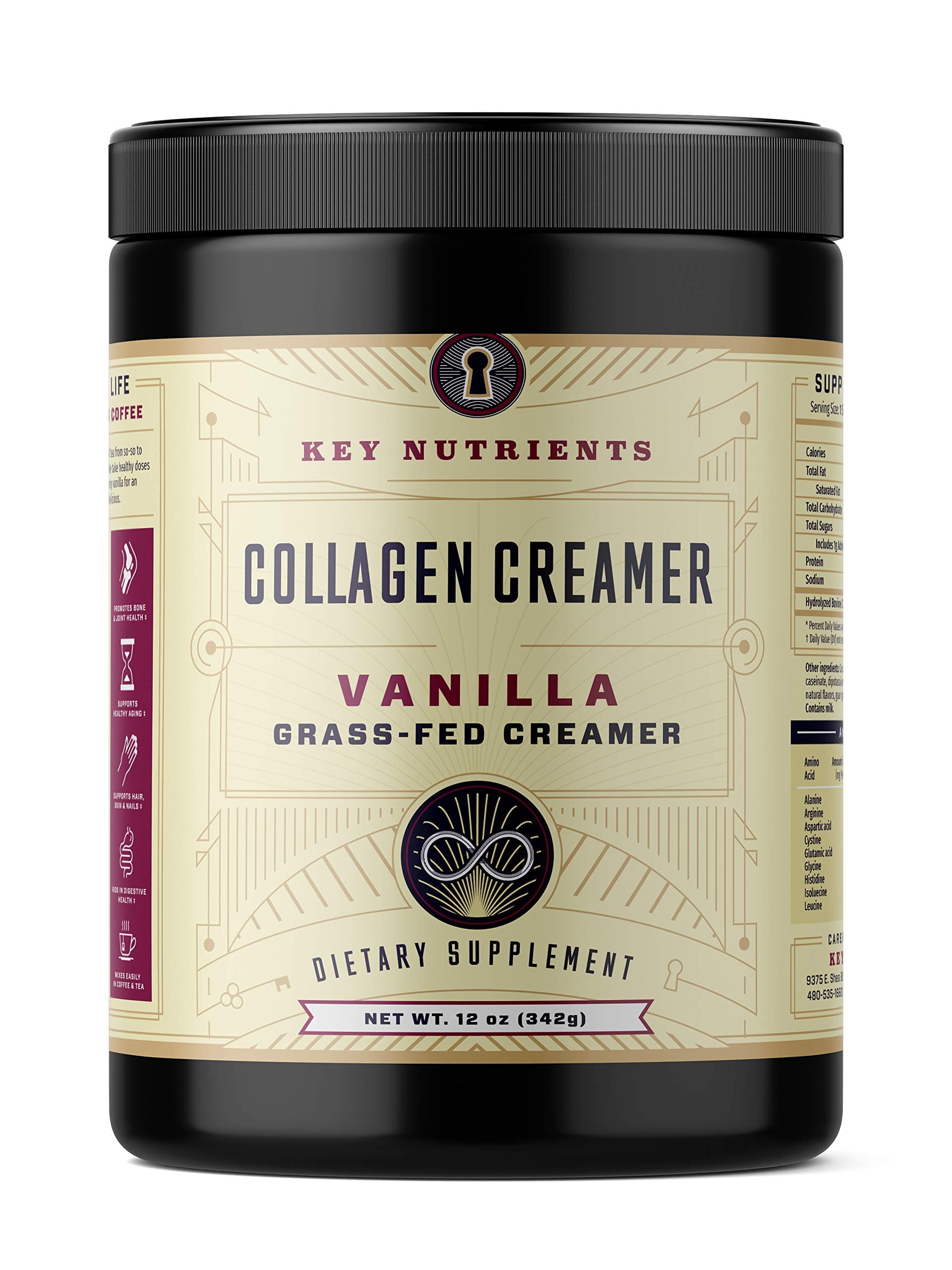 Key Nutrients Collagen Coffee Creamer Powder, Vanilla Keto Powder, 20 Servings, Grass Fed Hydrolyzed Collagen Peptides, Collagen Powder for Healthy Hair, Skin & Nails, Collagen Protein Powder, MCT Oil