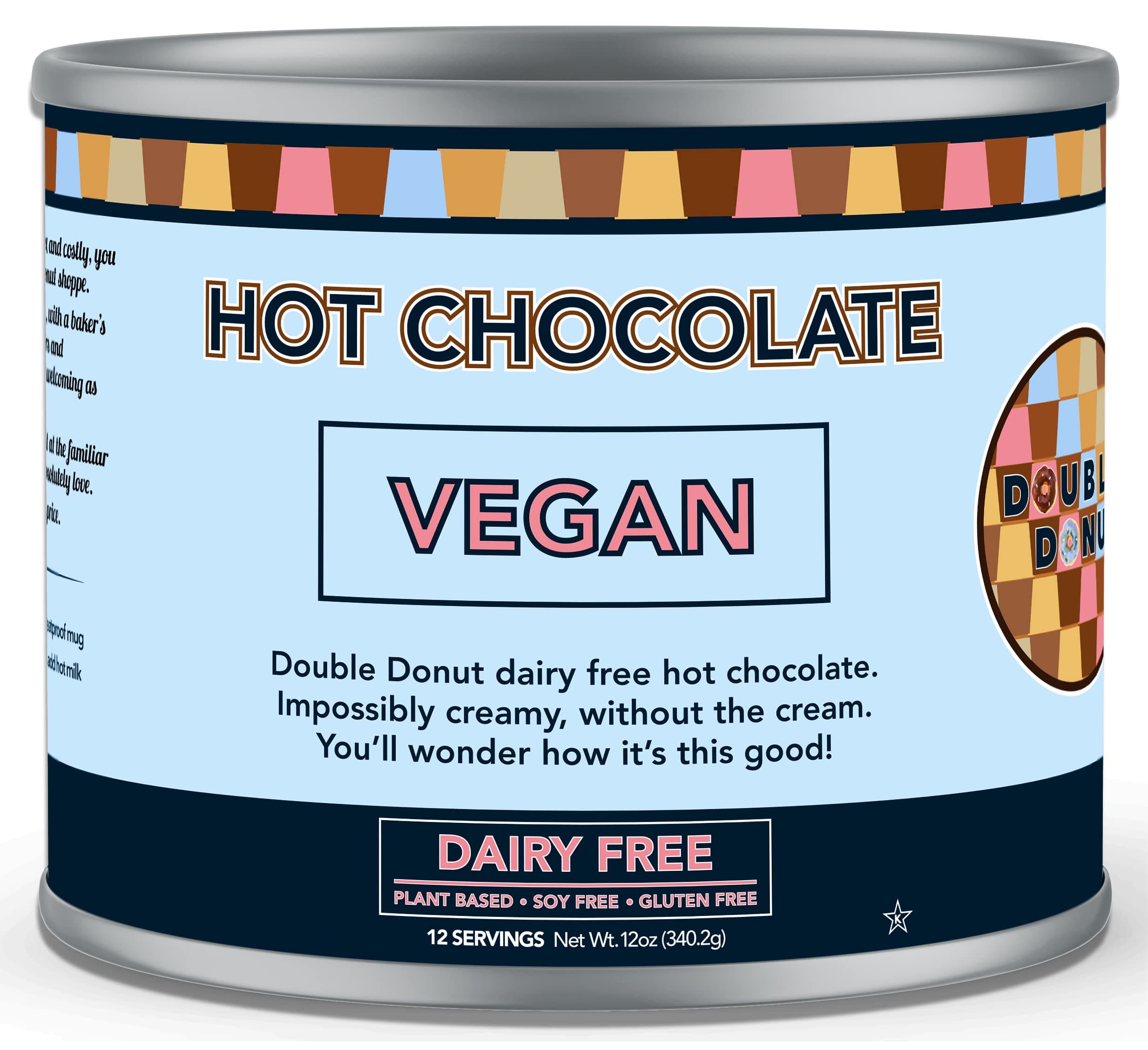 Double Donut Coffee Dairy Free Hot Chocolate Mix, Non Dairy Instant Vegan Hot Chocolate Mix, 12 Ounce
