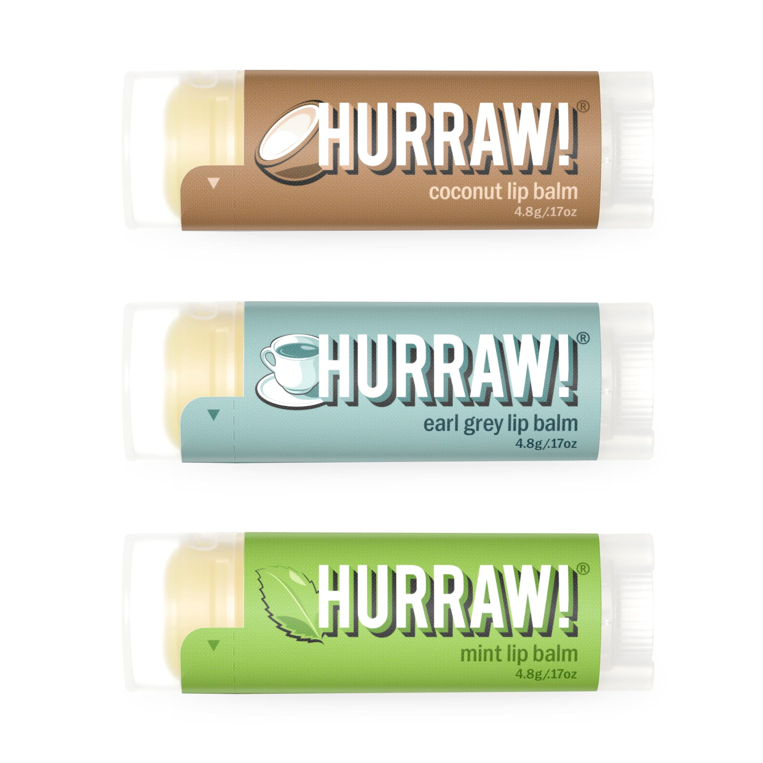 Hurraw! Lip Balms 3 Pack: Mint, Earl Grey, & Coconut