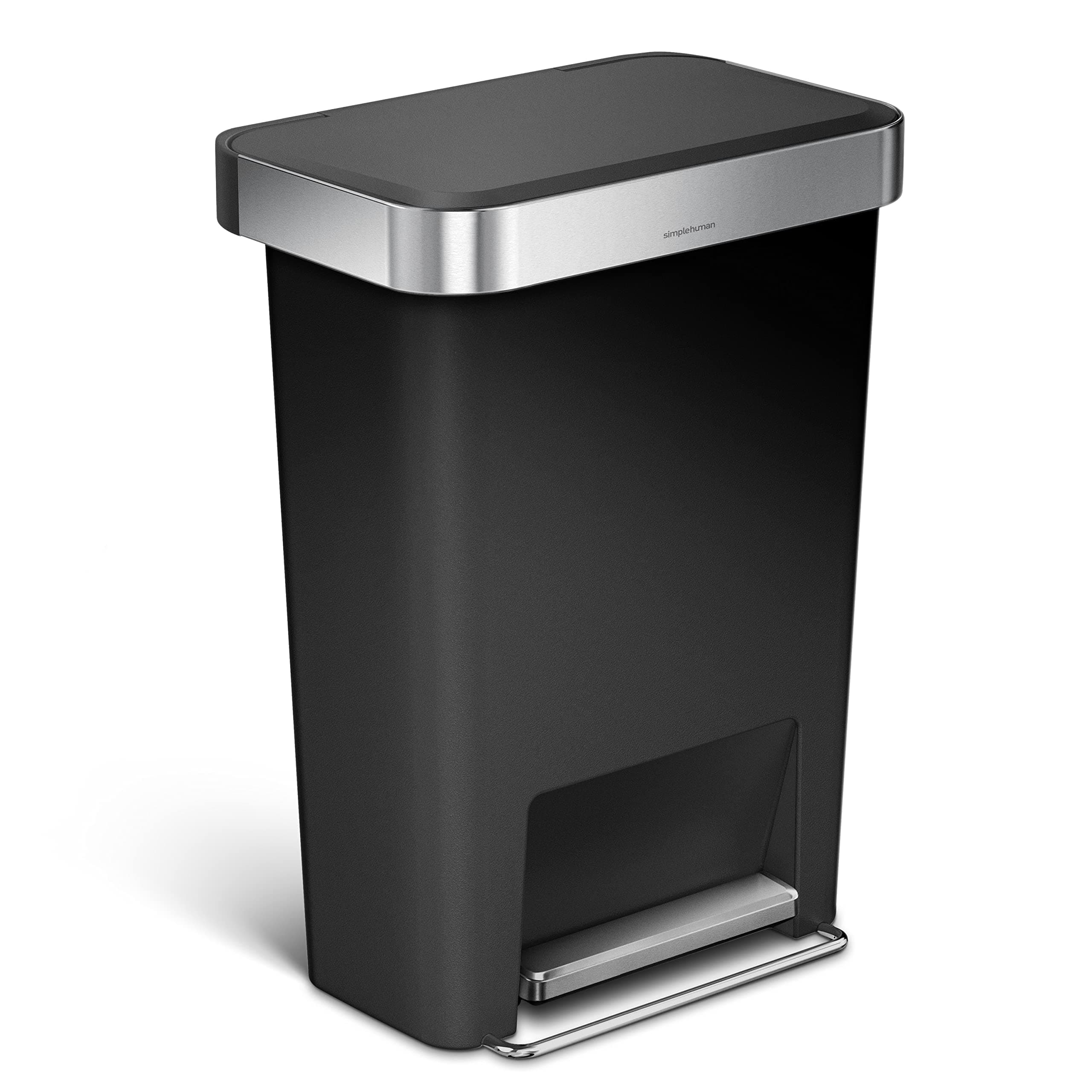 45 Liter / 12 Gallon Rectangular Kitchen Step Trash Can with Soft-Close Lid, Black Plastic