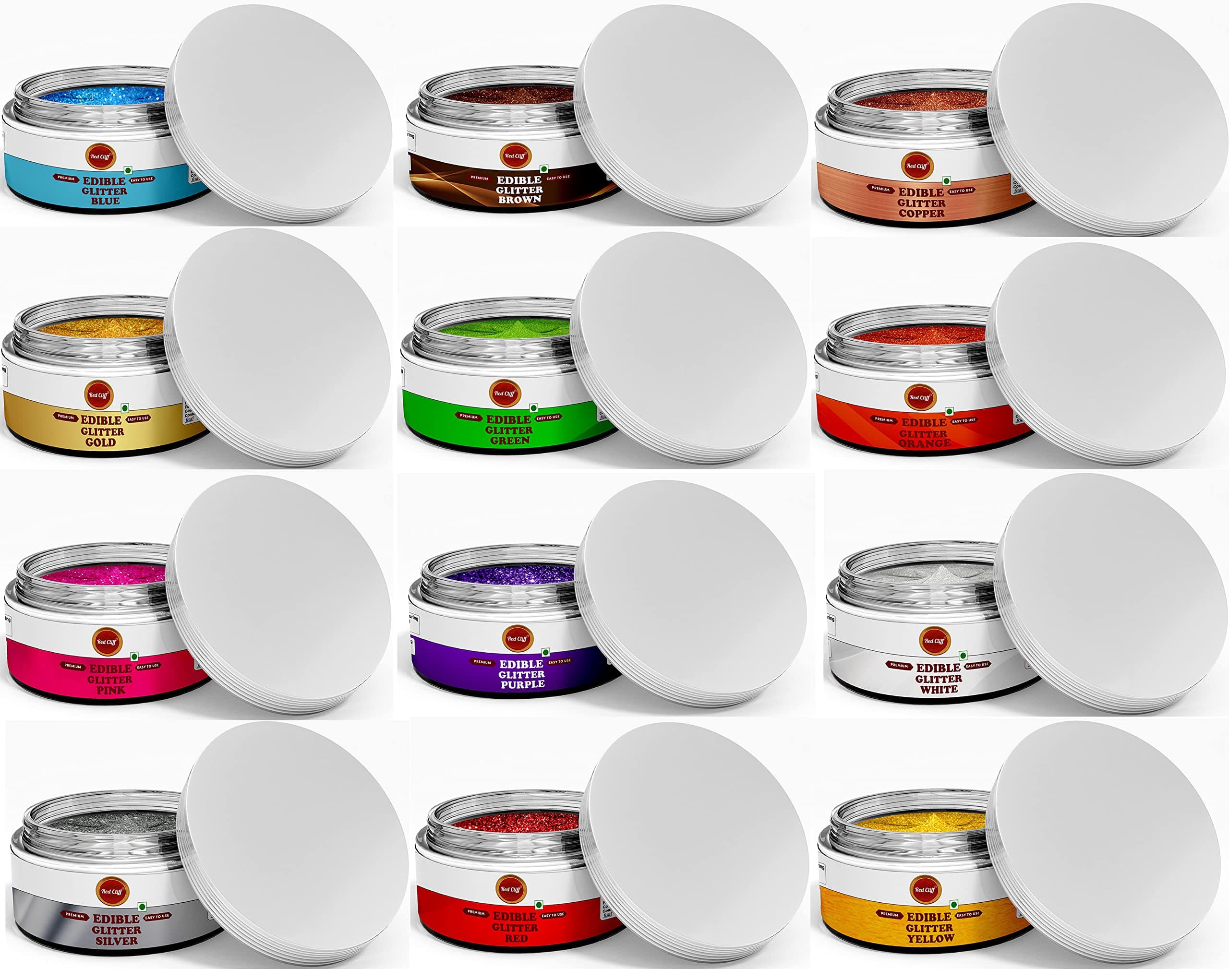 Premium Edible Glitter - Combo Pack of 12 | Metallic Glitter Ideal for Cake Icing Decoration & Garnishing | 9g | (Glitters | 9gx12 |)