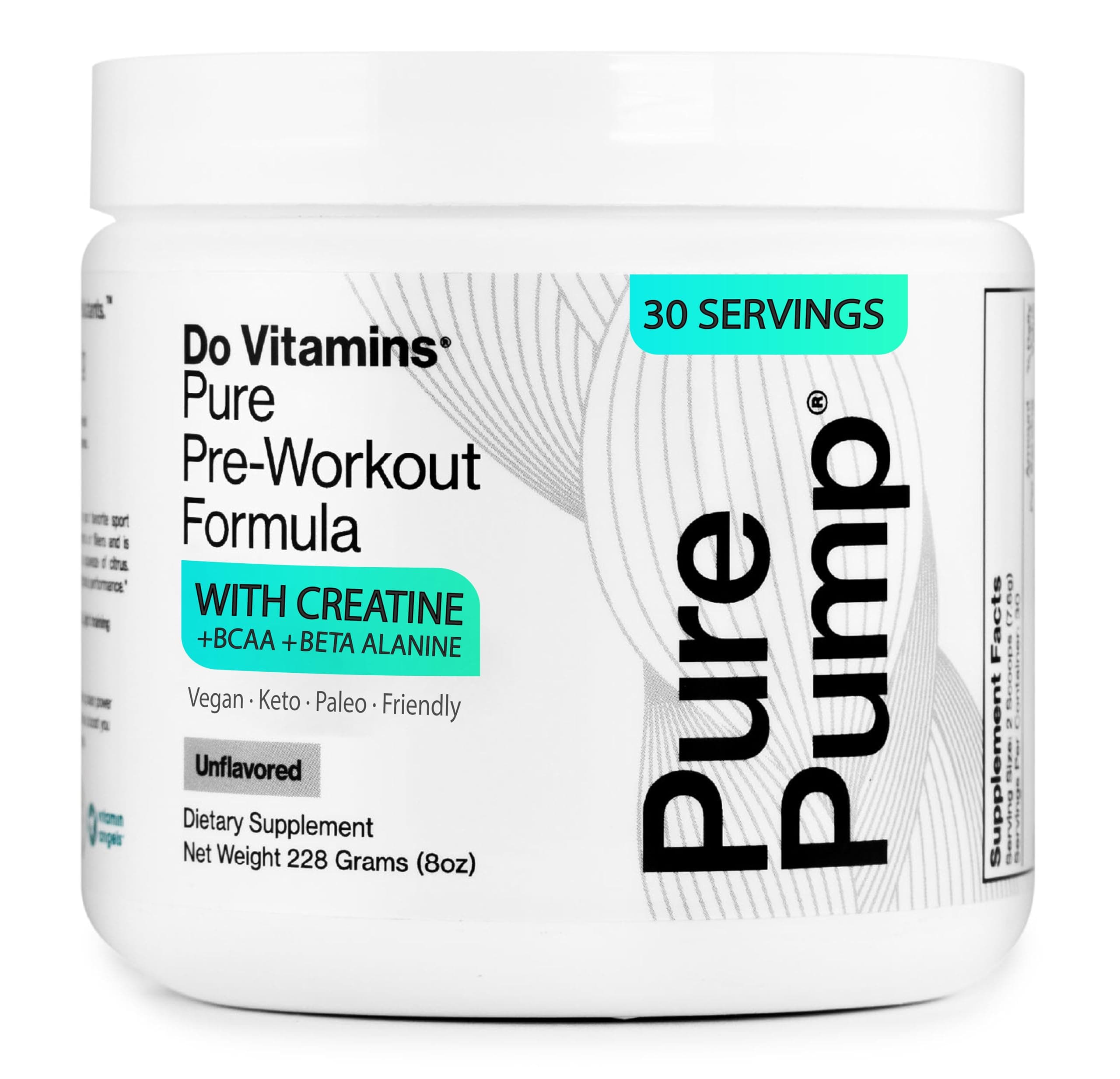 PurePump Unflavored All-Natural Pre Workout Powder for Men & Women - Clean Preworkout with Creatine, BCAA, Beta Alanine - Best for Energy, Focus & Pump - Vegan, Keto, Paleo 30 Servings
