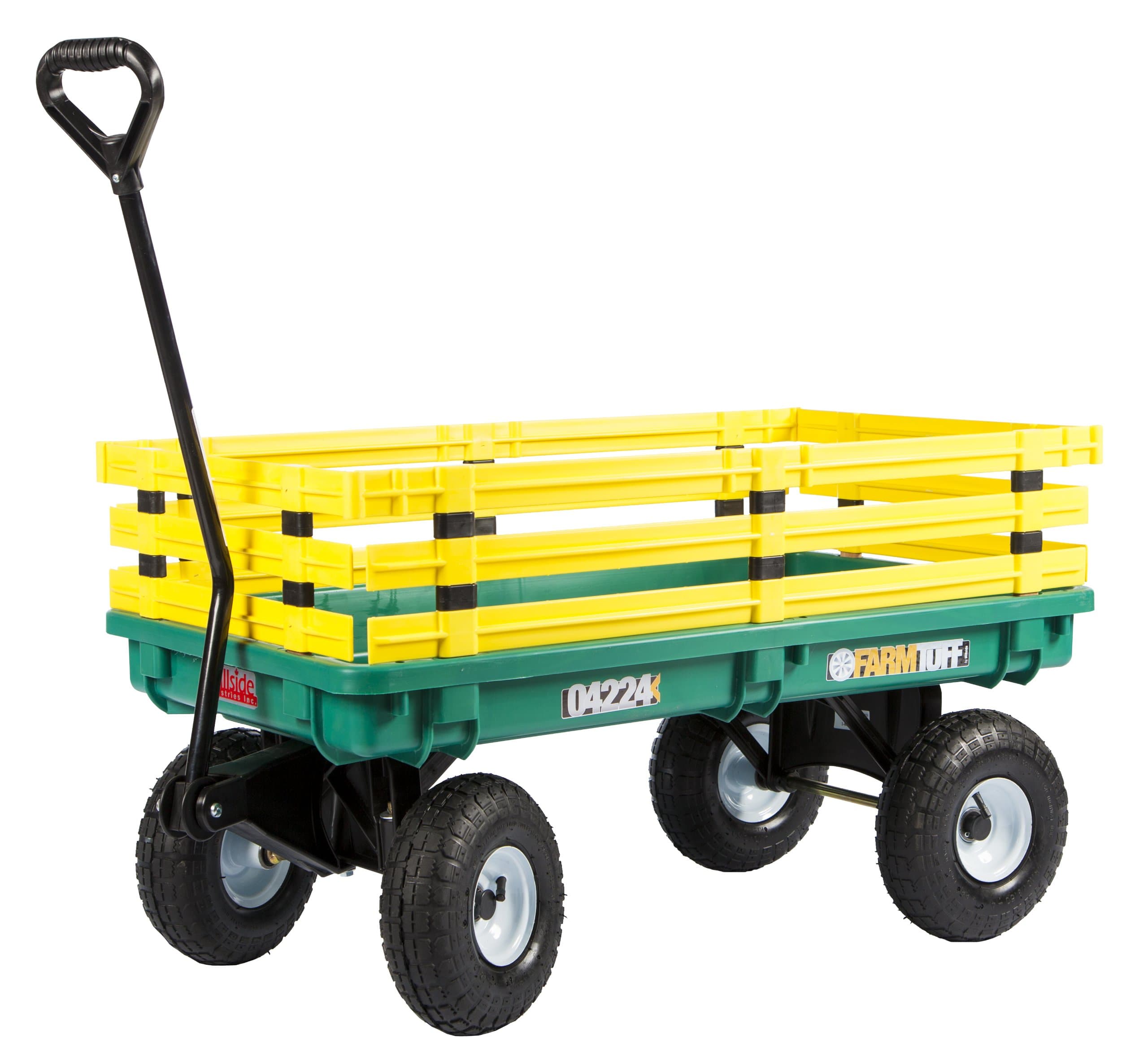 FARM-TUFF Farm Tuff Plastic Deck Wagon Green with Yellow Removable Racks, 20-Inch by 38-Inch, White