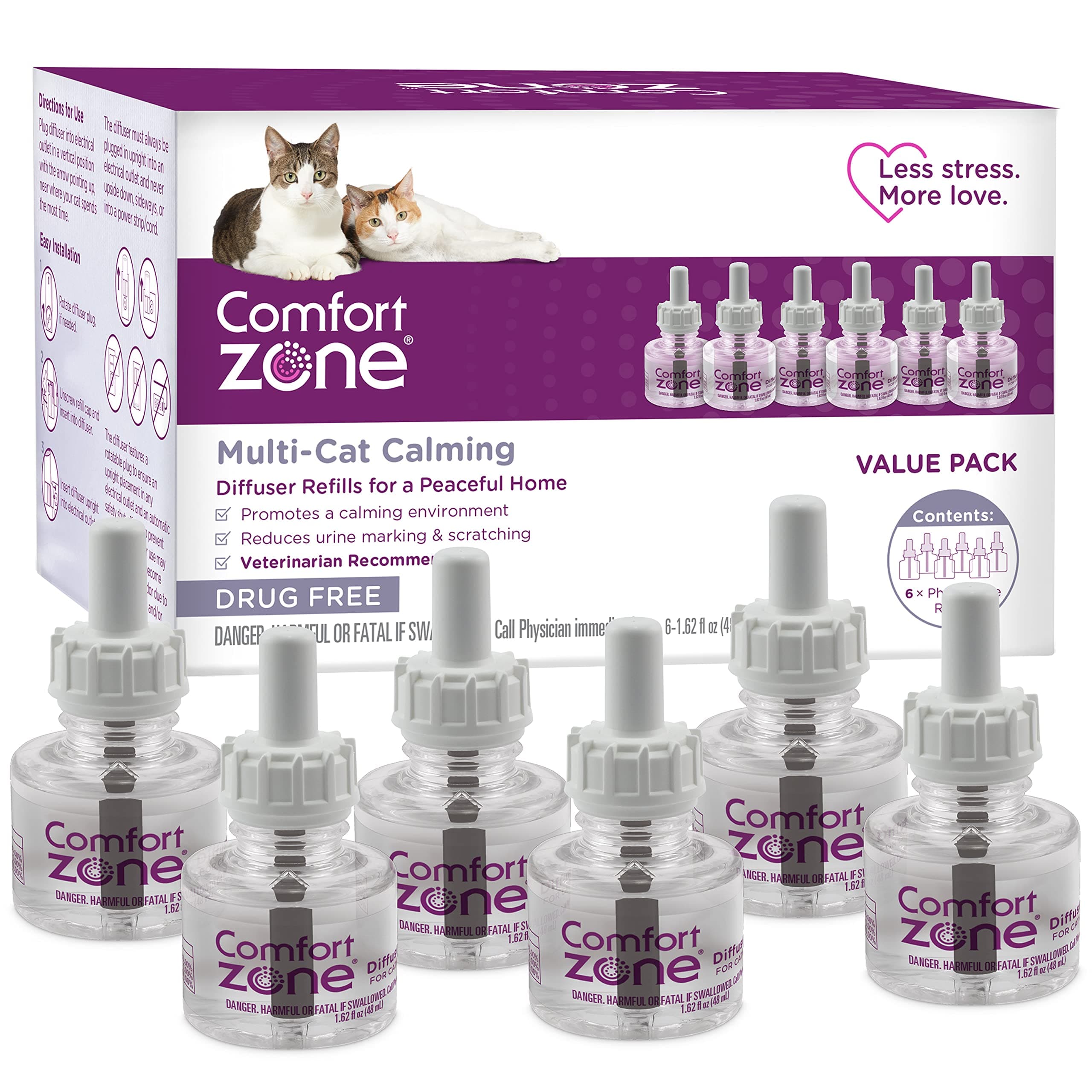 Multi Cat Calming Diffuser Refill, 6 Pack – Cat Calming Pheromone Refills Help Reduce Anxiety, Stress, Scratching, Urine Marking, Multi-Cat Aggression, (30-Day Refills, 180-Day Supply)