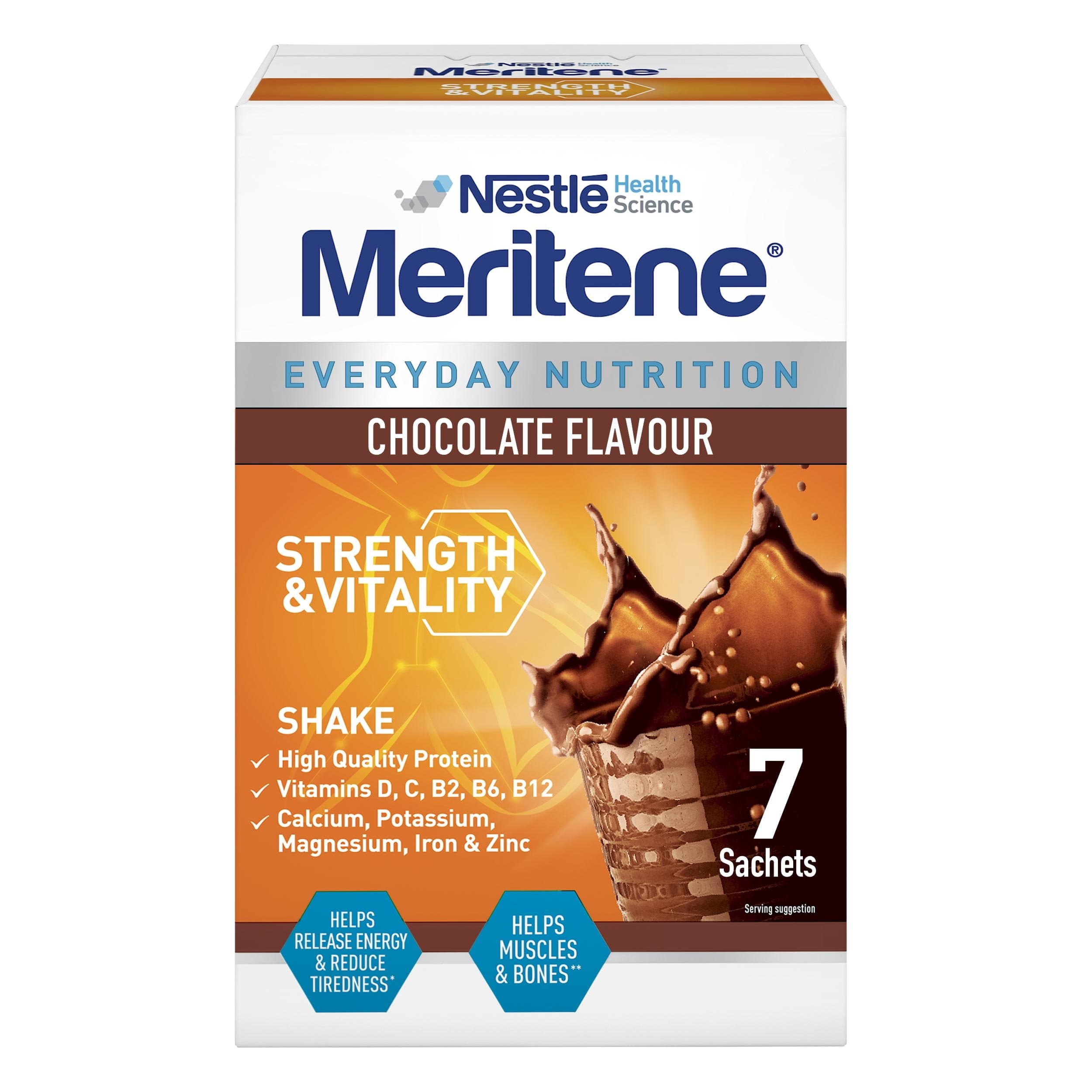Meritene Strength and Vitality Chocolate Shake Powder, 30g Sachets, Pack of 7