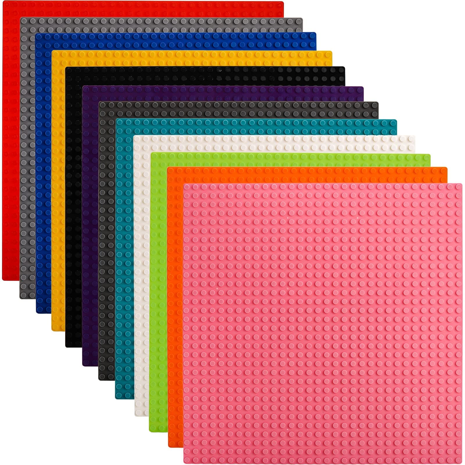 12 Pack Classic Baseplates, 12 Colors Stackable Bases for Party, Home Decoration, 10 x 10 Inches