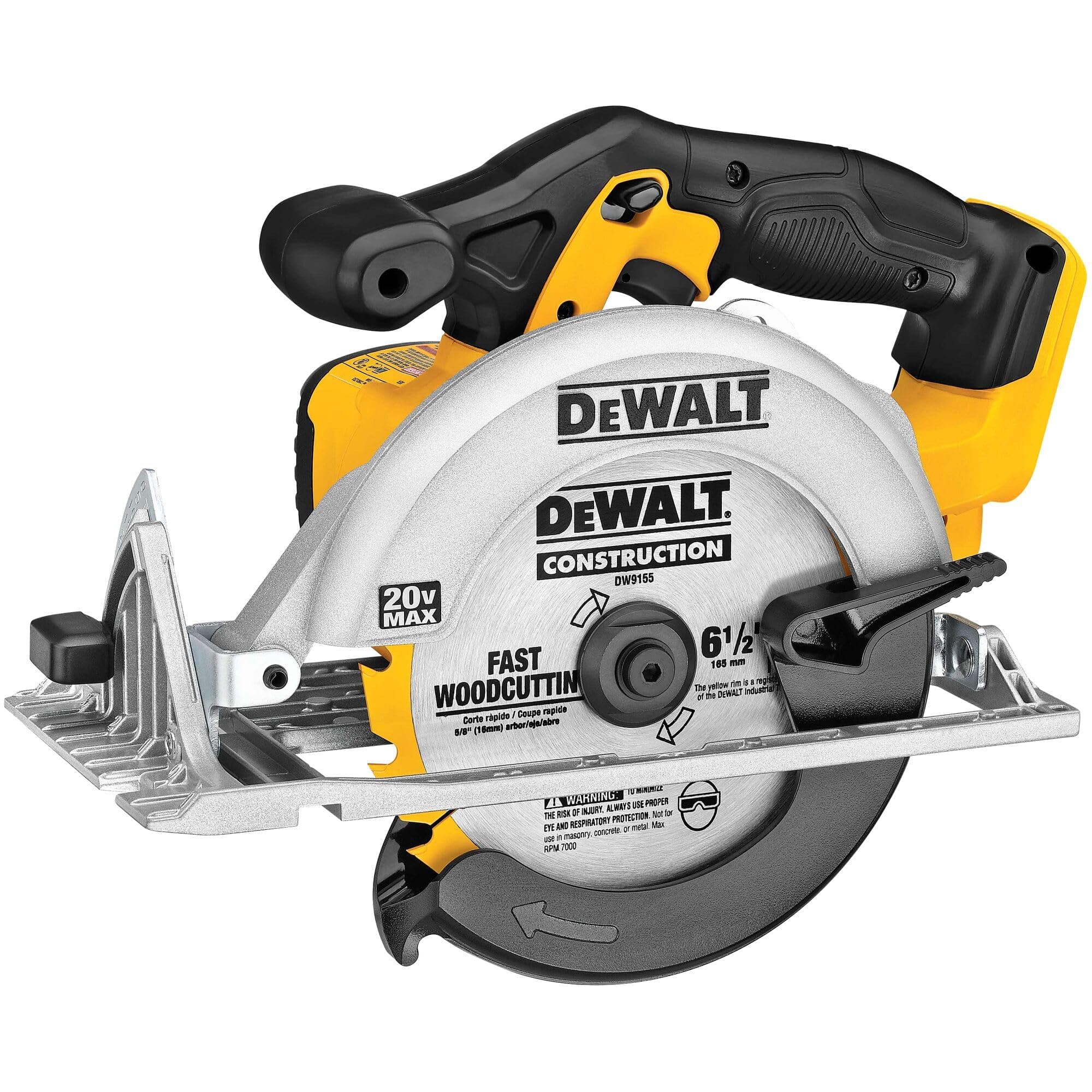 DEWALT 20V MAX Circular Saw, 6-1/2-Inch Blade, 460 MWO Engine, 0-50 Degree Bevel Capability, Bare Tool Only (DCS391B)
