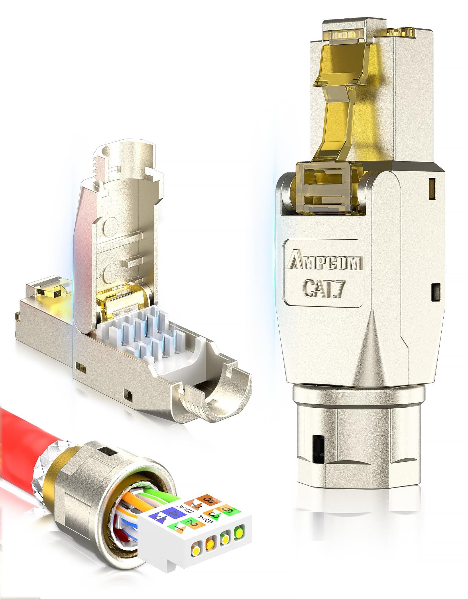 AMPCOM STP CAT7 RJ45 コネクタ 亜鉛合金 工具不要 イーサネット フィールドターミネーション モジュラープラグ -12個パック