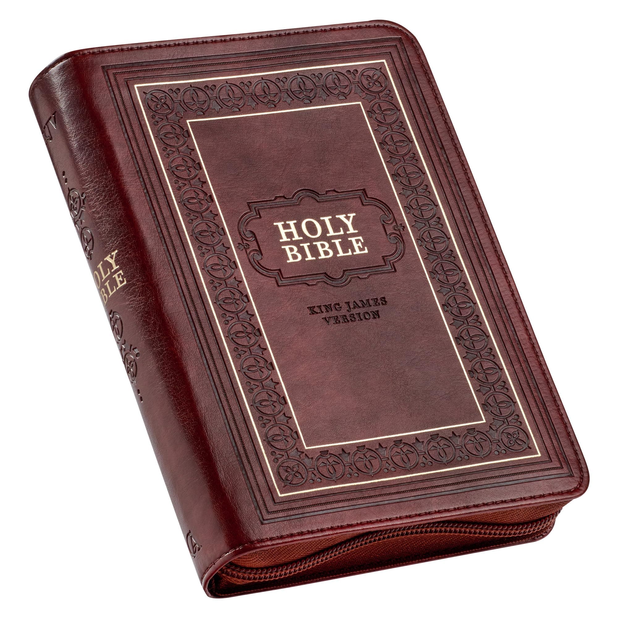 KJV Holy Bible, Compact Large Print Faux Leather Red Letter Edition - Ribbon Marker, King James Version, Burgundy, Zipper Closure (KJV Compact LP Editions)