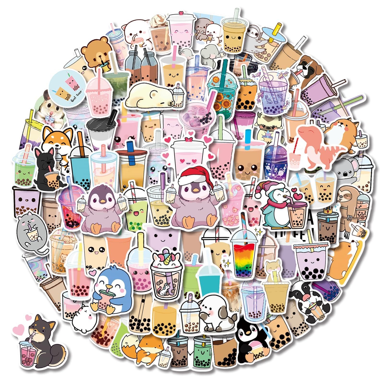 Milk Tea Stickers 105PCS Kawaii Bubble Tea Stickers, Vinyl Cutec Gifts,Asthetic Water Bottle Sticker Pack for Teens Girls Kids