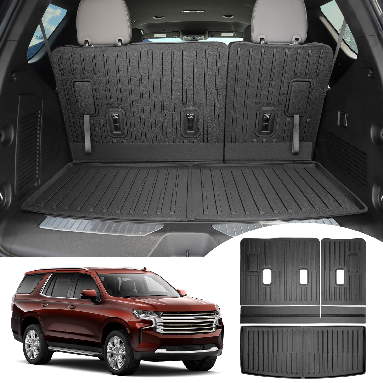 Cargo Mats for 2022-2025 Chevy Tahoe/GMC Yukon Trunk Mat with Backrest Mat All Weather Rear Seat Back Cargo Liners for 2022 2023 2024 2025 Chevrolet Tahoe/GMC Yukon Accessories