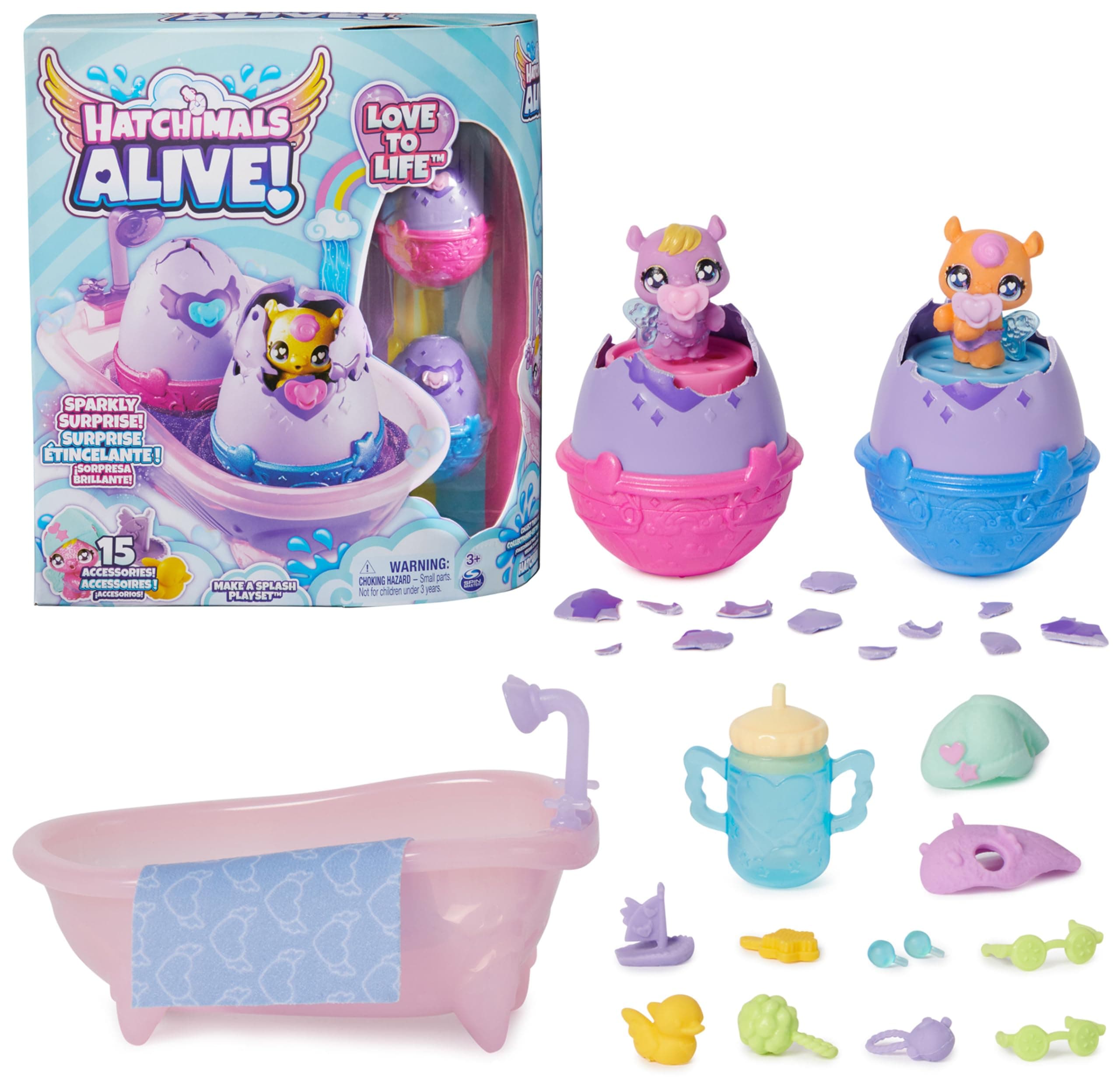 Alive, Make a Splash Playset, Cute Easter Basket Stuffers, Includes 15 Accessories, Bathtub, 2 Color-Change Figures in Self-Hatching Eggs