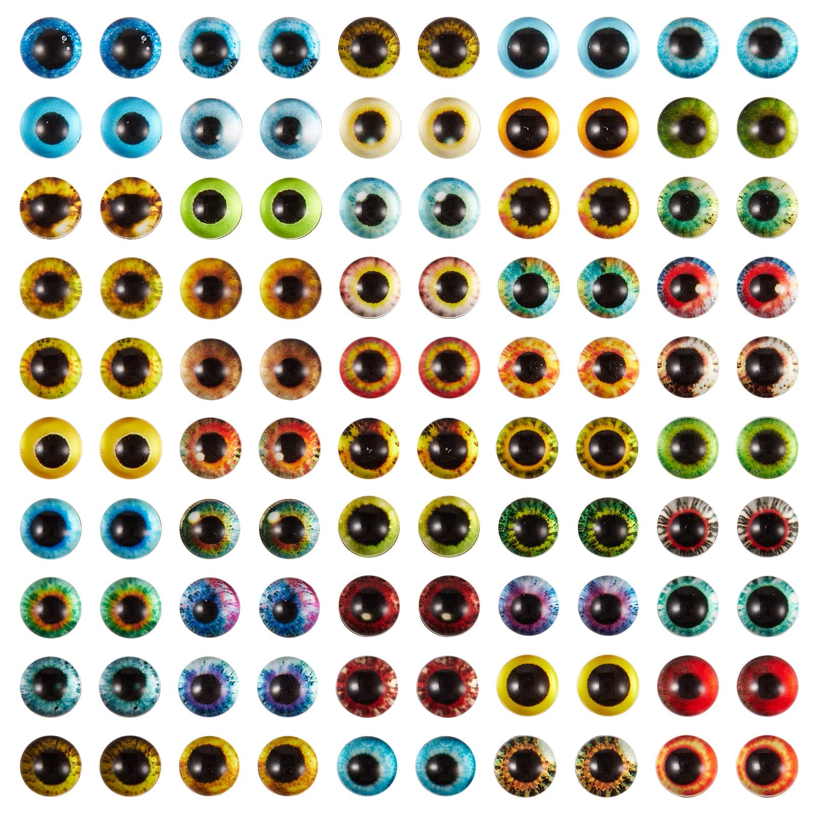 Ornaland 100 Pcs 6mm Glass Eyes Cabochons Mixed Style Flatback Dome Cabochons Cat Eyes Doll Eye Cameo Pendants for Jewelry Making