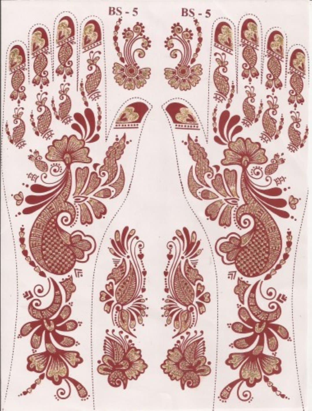 1 Sheet (Pair) Glitter Transfer Henna Mehndi Temporary Hand Tattoo Body Jewel Stick On Bindis for Bollywood Party Prom Wedding - Design 29