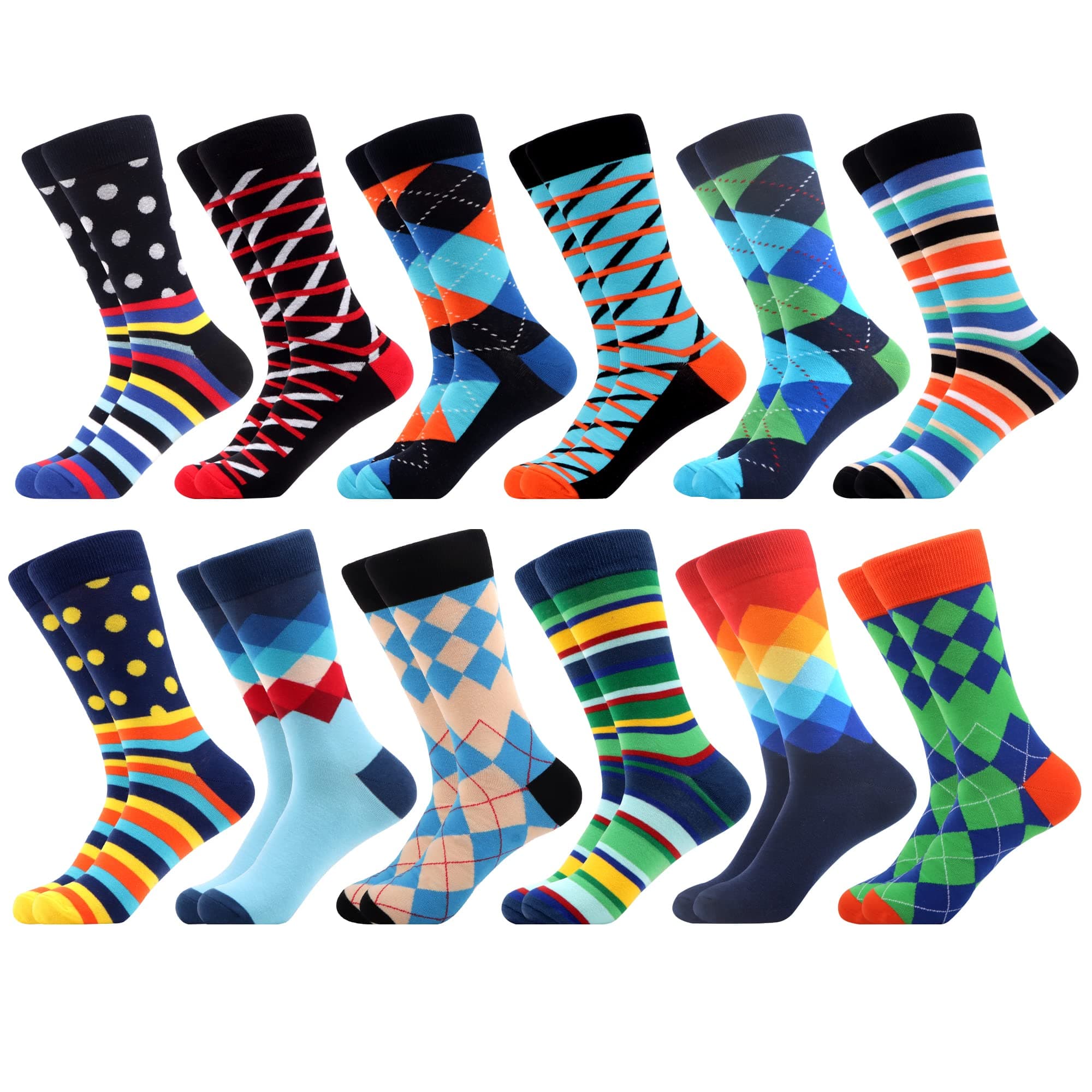 Men's Funny Novelty Crew Socks, Cotton Casual Dress Socks Multi Pack with Fun Colorful Patterns, Size 7-15
