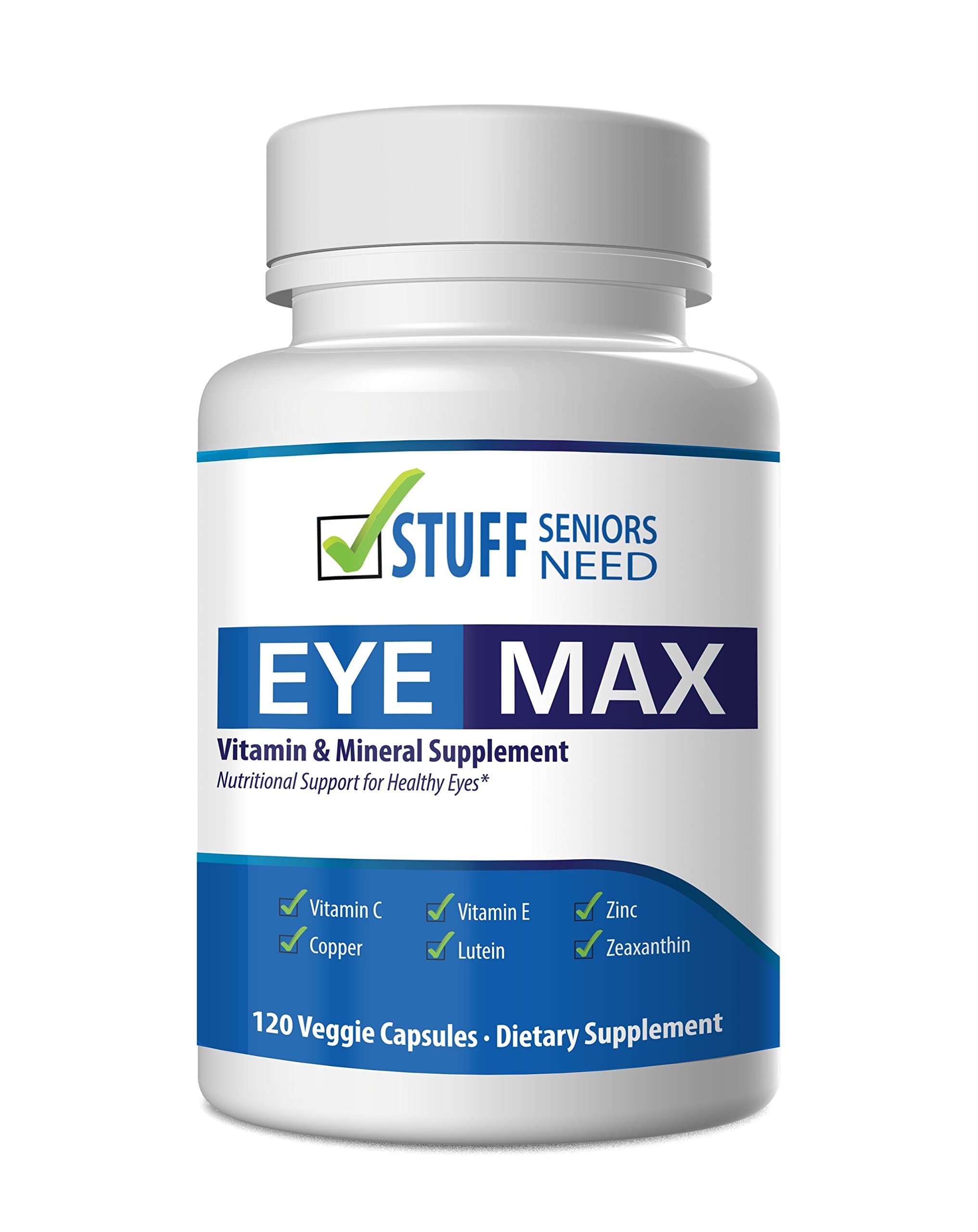 Macular Degeneration Eye Vitamin & Mineral Supplement for Eye Care - 120 Veggie Capsules - Vitamin C, Vitamin E, Zinc, Copper, Lutein 10 mg and Zeaxanthin 2mg from Stuff Seniors Need - Made in USA