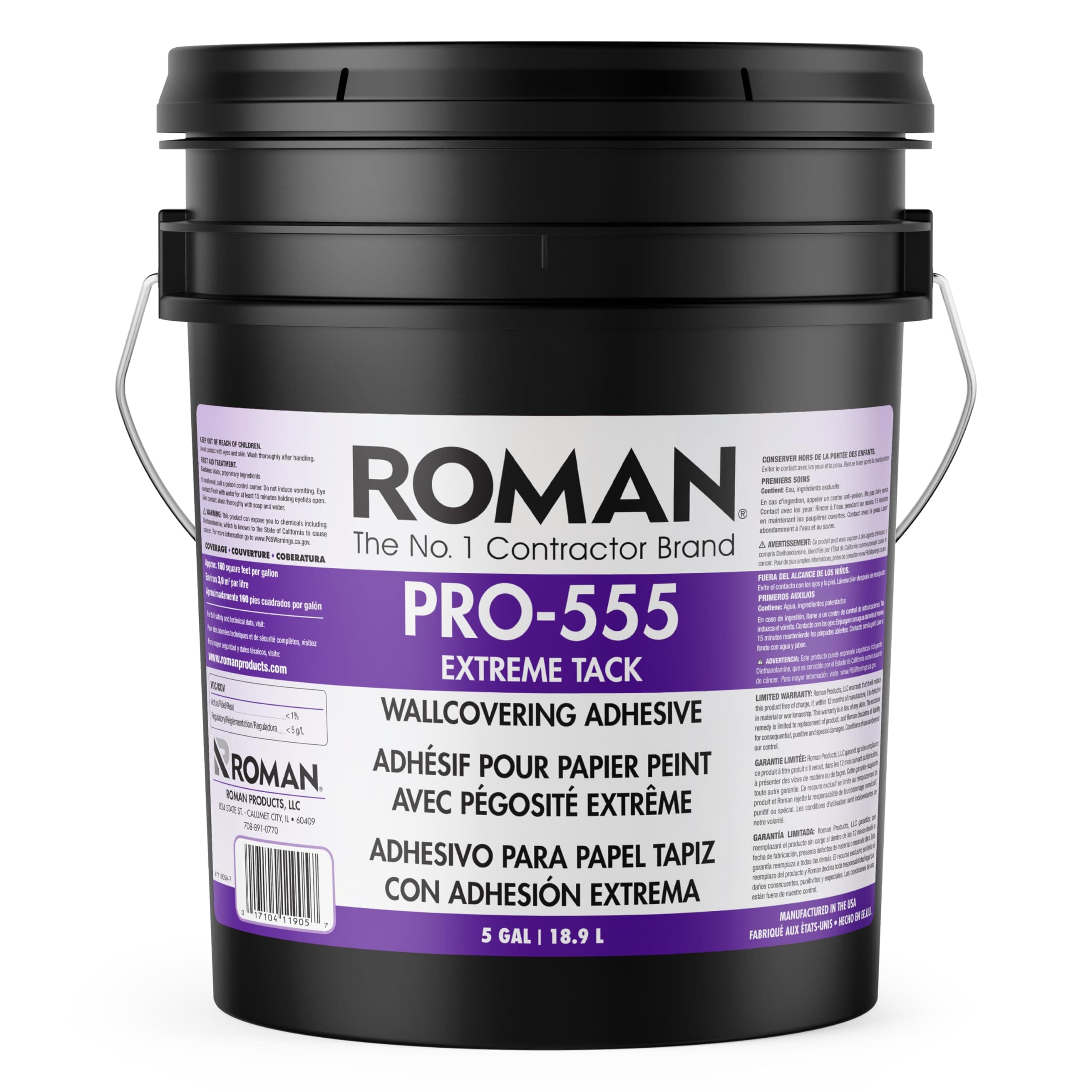 Roman PRO-555 Vinyl Wallpaper Adhesive - Extreme Tack Wallpaper Paste - 5 Gallons, Tan