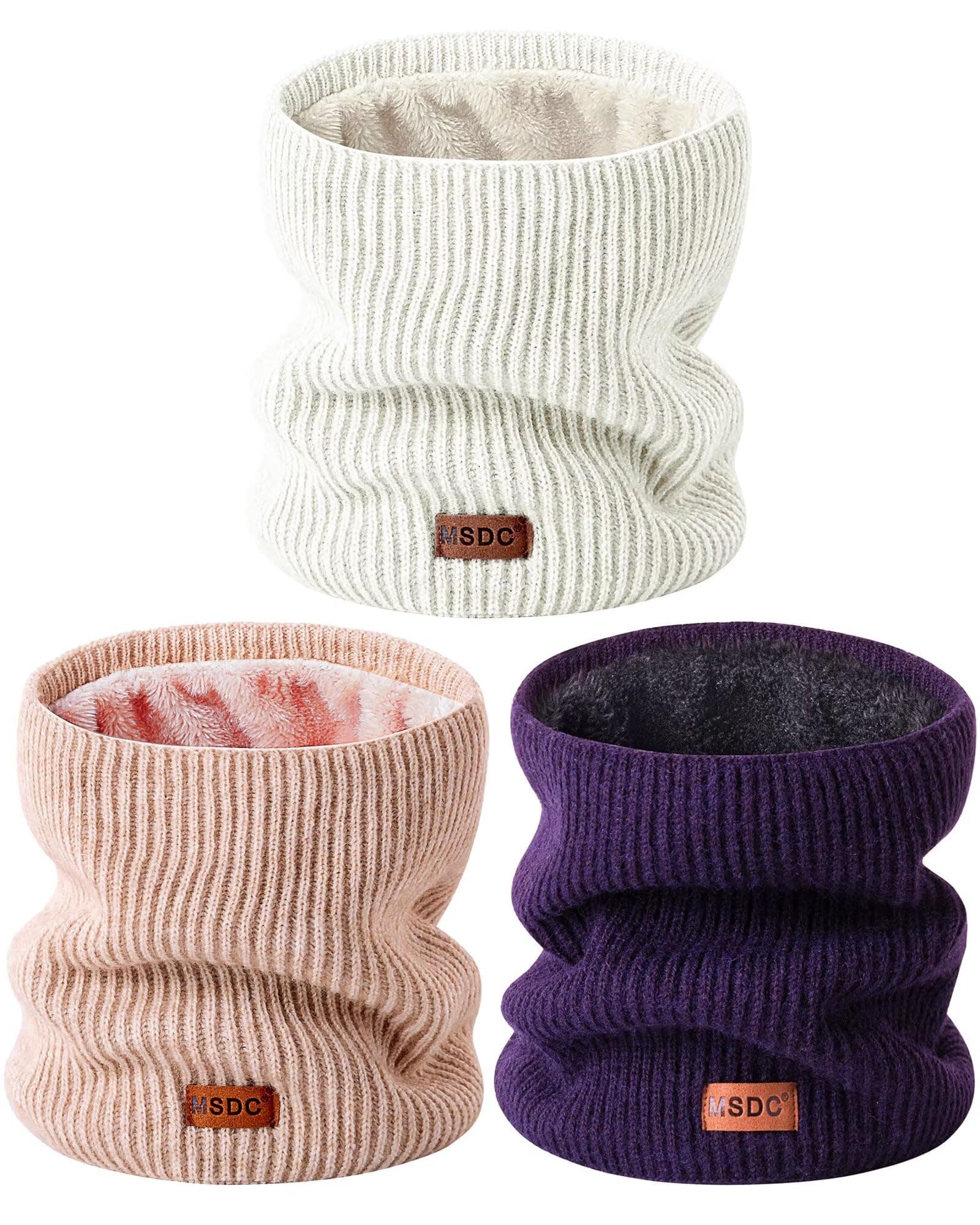 MSDC Winter Neck Gaiters for Men 3 Pack,Neck Warmer Men Women with Thermal Thick Warm Fleece Lined Cold Weather
