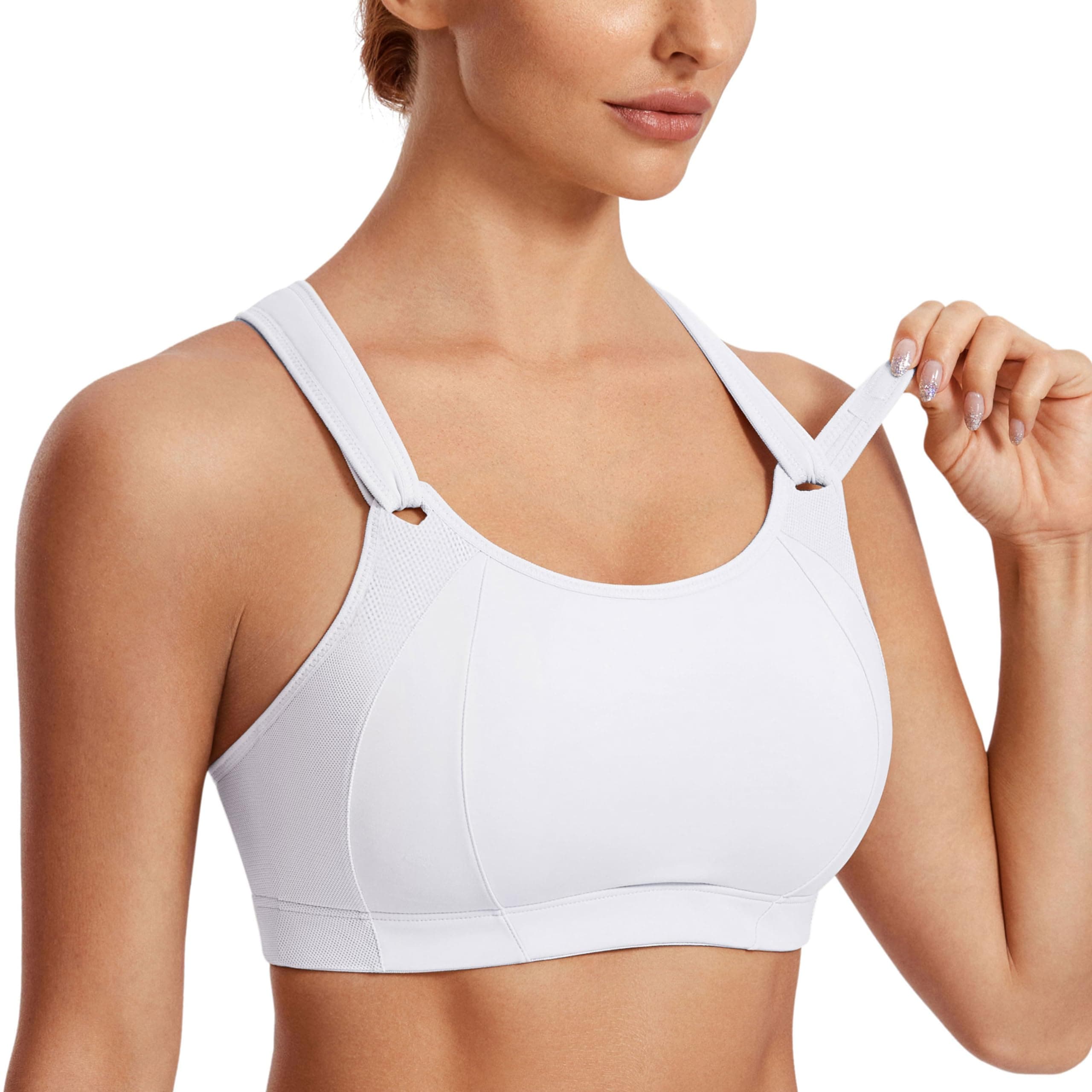 SYROKANWomen's Front Adjustable Sports Bra Lightly Padded High Impact Racerback Wireless Gym Running Bra