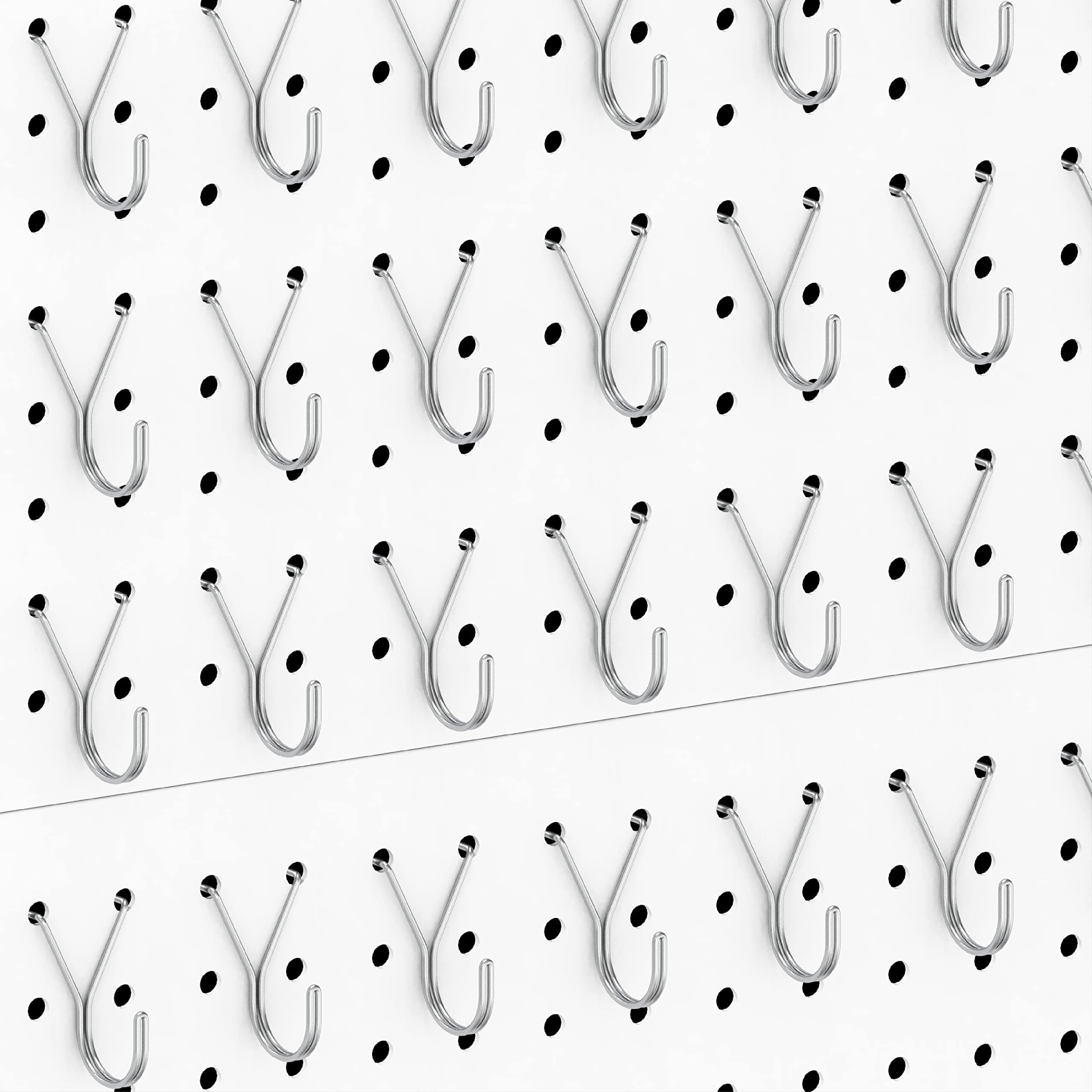 HUHOLE 40 Pack Pegboard Hooks J-Hook – 1 Inch Silver J Hooks for Pegboard – Heavy Duty Peg Board Hooks for Hanging Jewelry, Keys, Retail Items & Small Tools – Fits 1/8” & 3/16” Pegboards