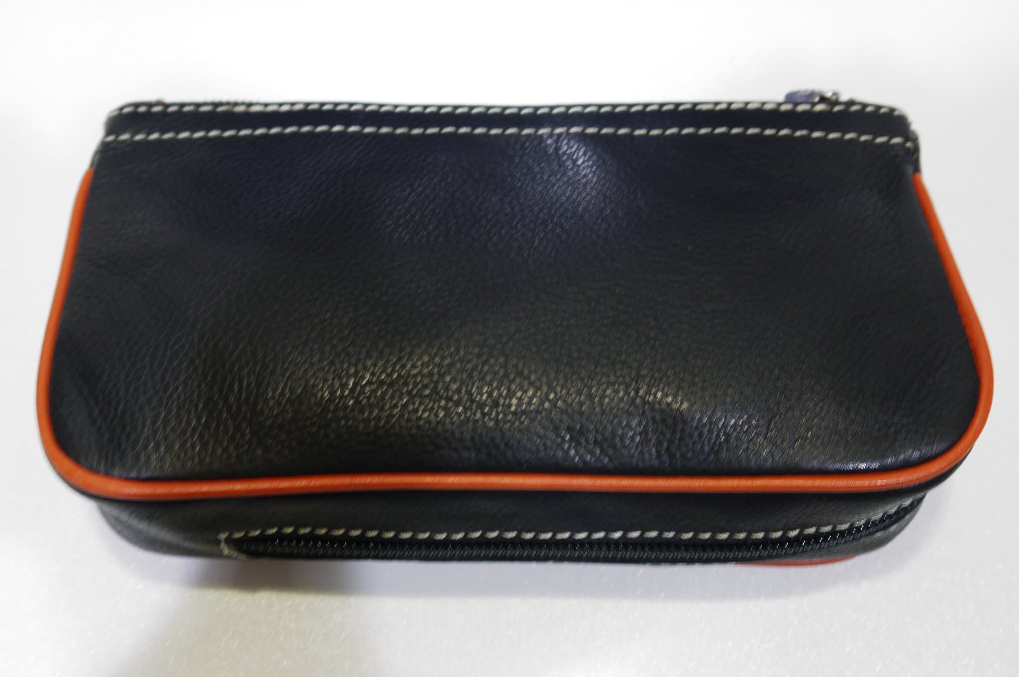 Smokers Lounge Black Leather Tobacco Pipe Pouch with Orange Trim