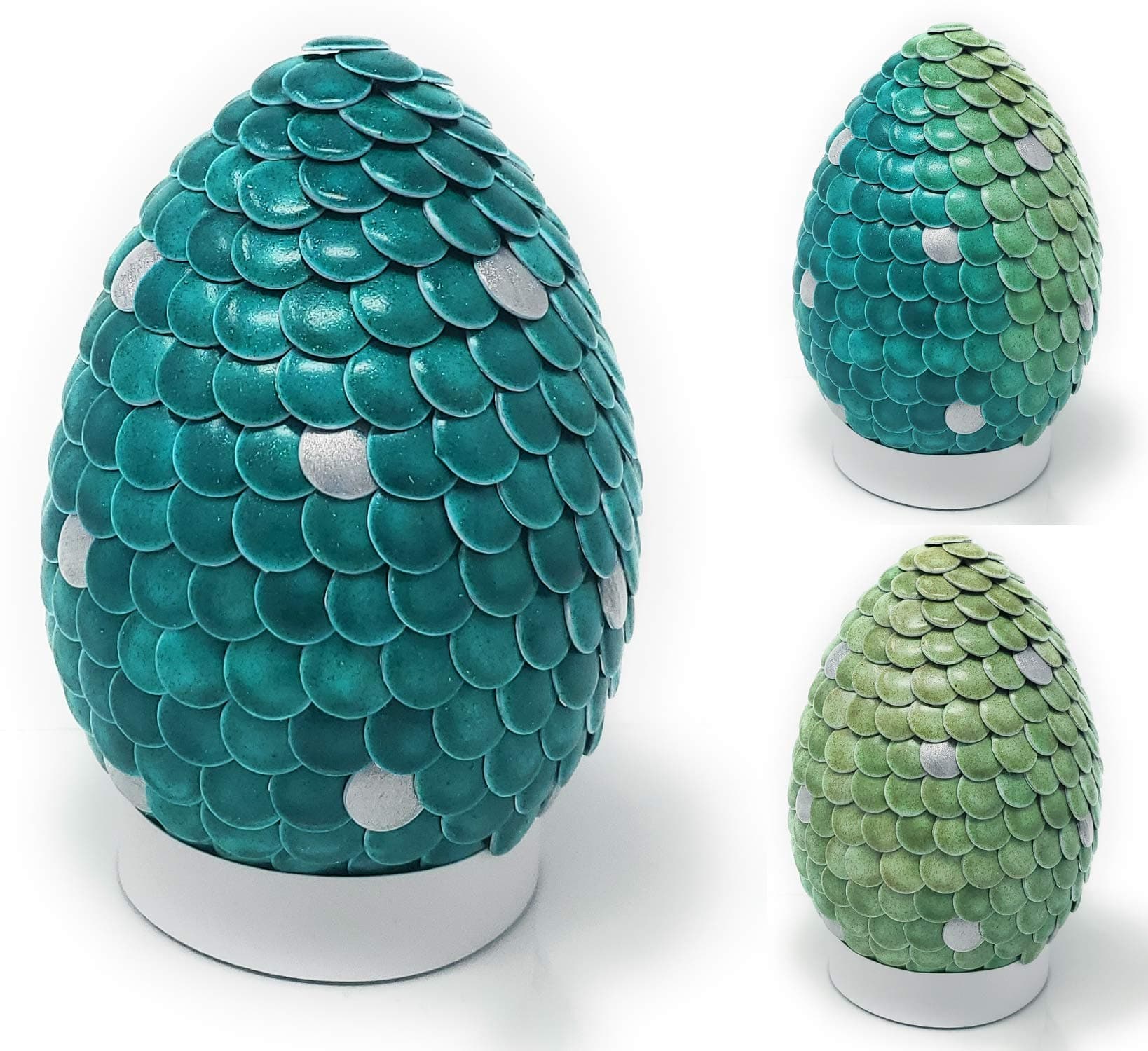 Color Changing Dragon Egg 4 inch Green and Silver to Light Green Handmade Heat Activated