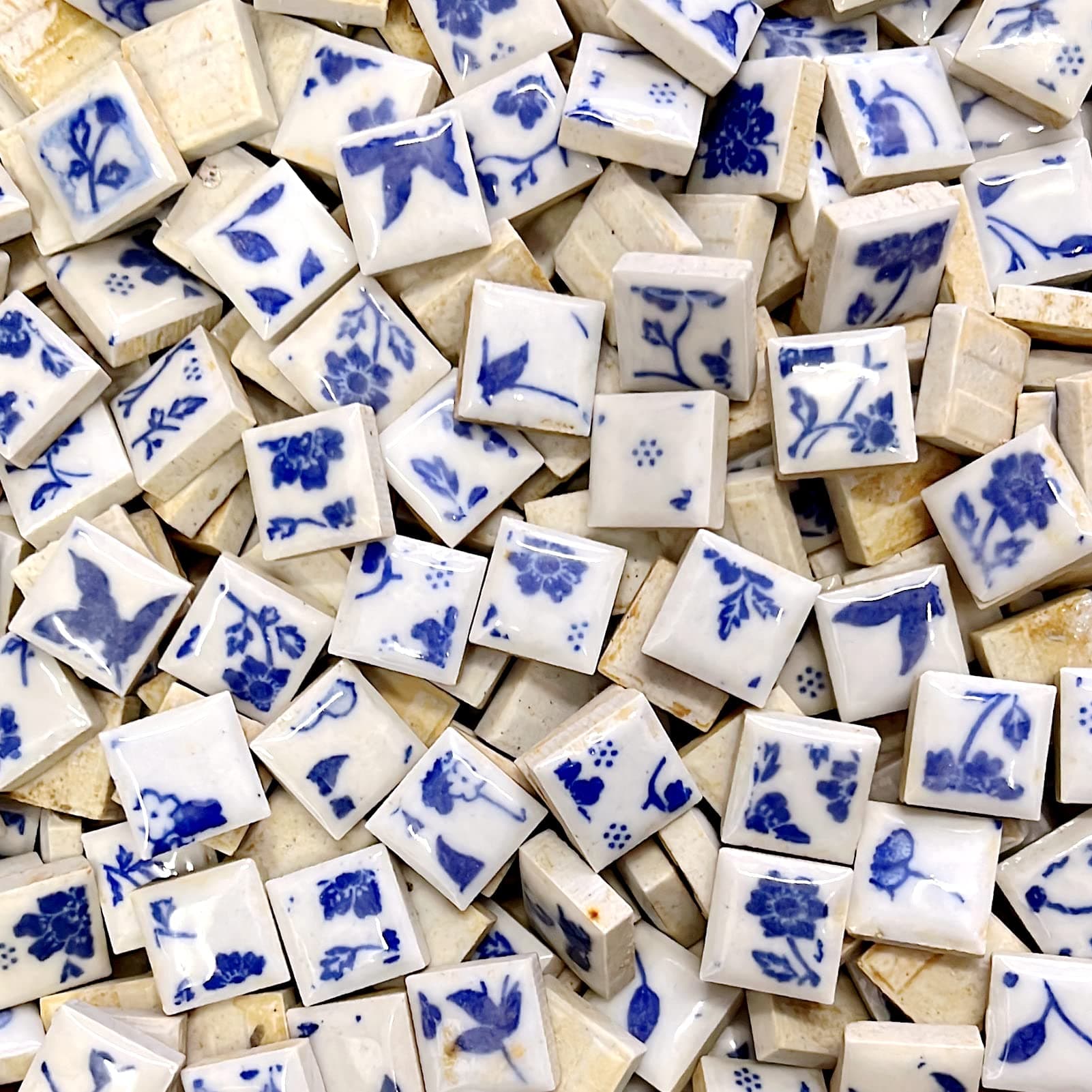 15mm Blue White Mini Ceramic Floor Tile Mosaic Tiles for Crafts, Colorful Ceramic Mosaic Pieces Art Making Supplies for Bathroom Flower Pot Outdoor Tables Coasters - 200g