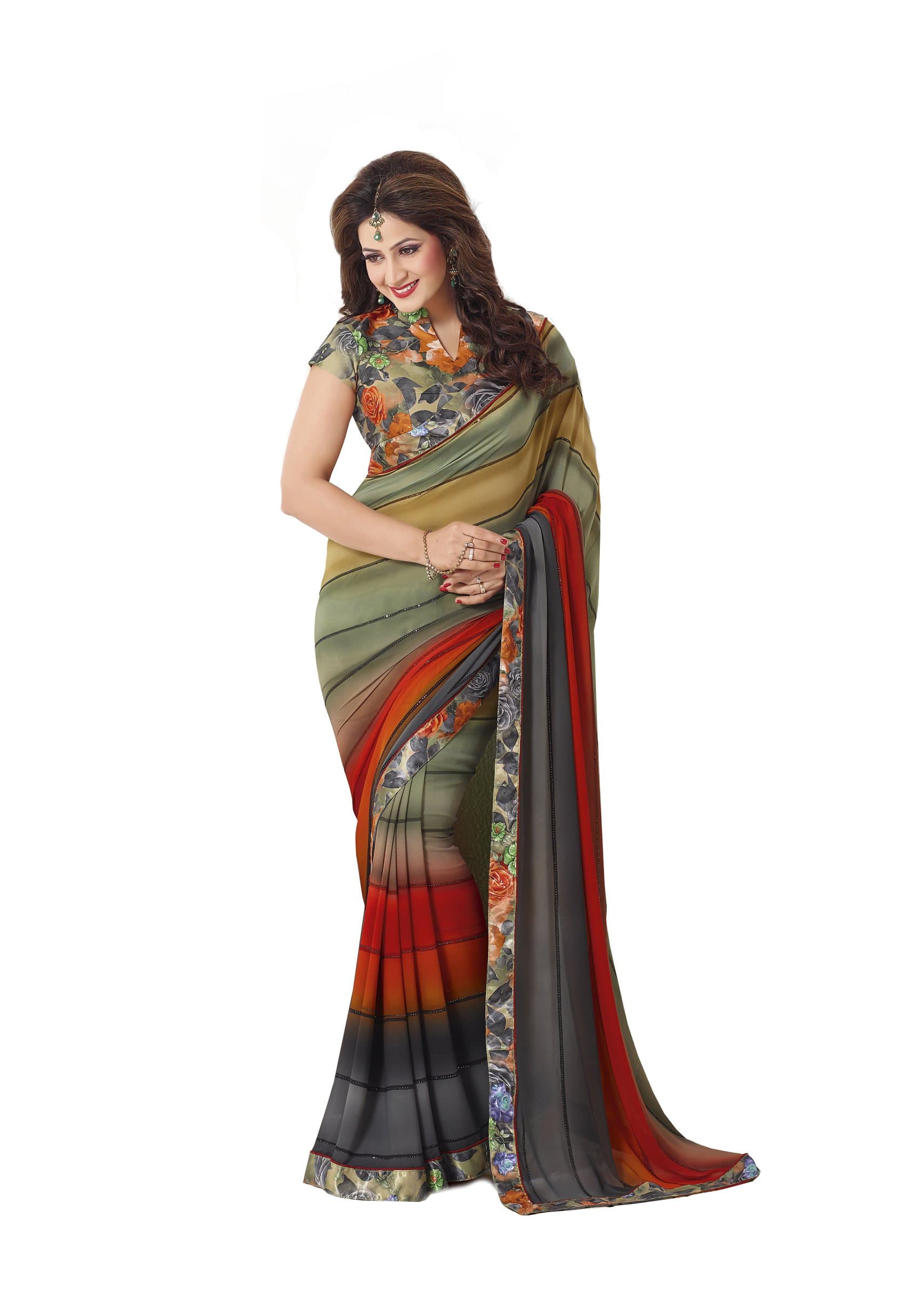 Palav Fashion Women's Georgette Saree With Blouse Piece (palav_7401_Multicolor_Free Size_Multicolor)