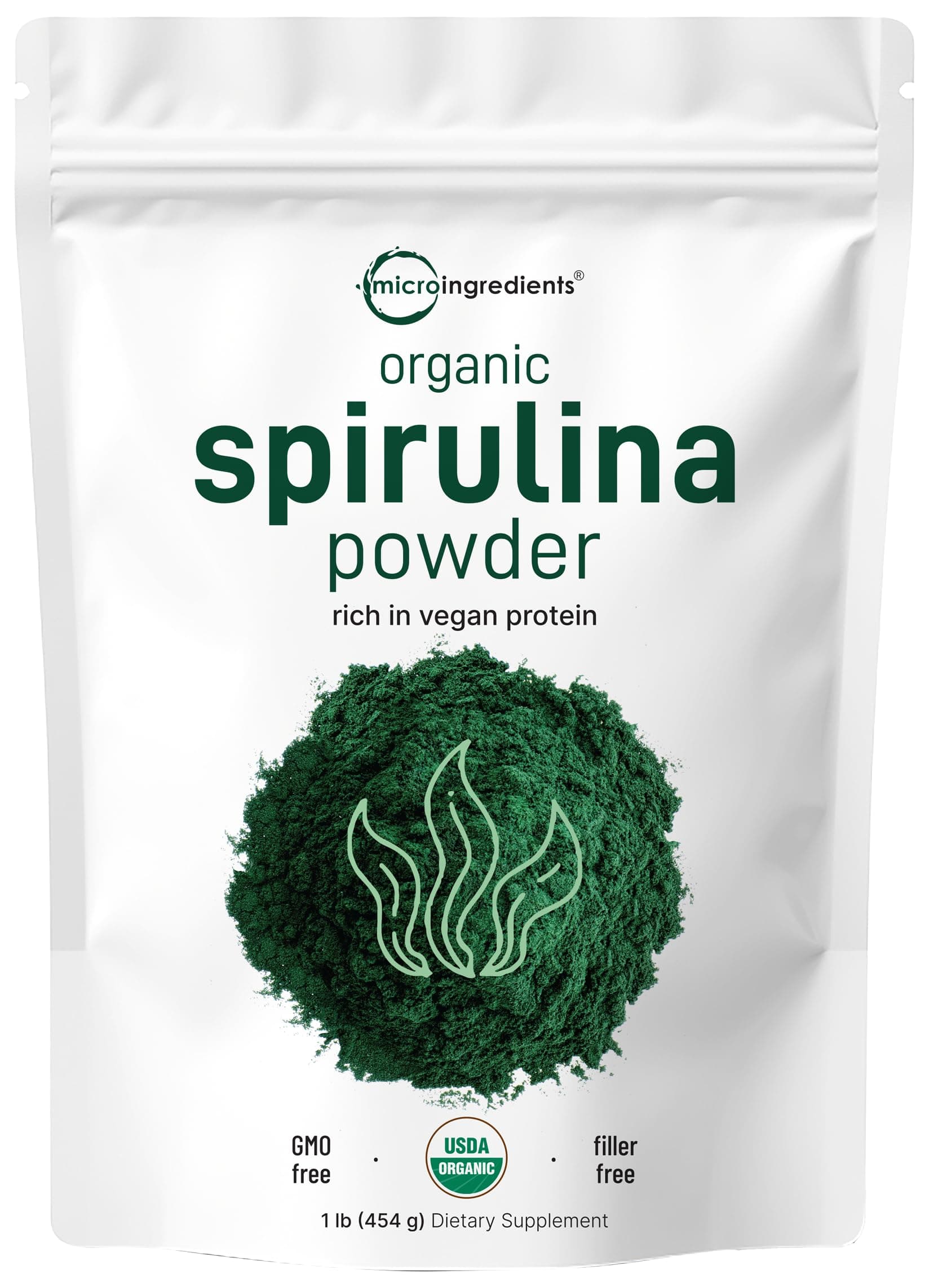 Organic Spirulina Powder, 1lb | Blue-Green Algae, Rich in Vegan Protein, Vitamins & Minerals | Source of Natural Chlorophyll & Enzymes | Non-GMO, Gluten-Free, No Additives