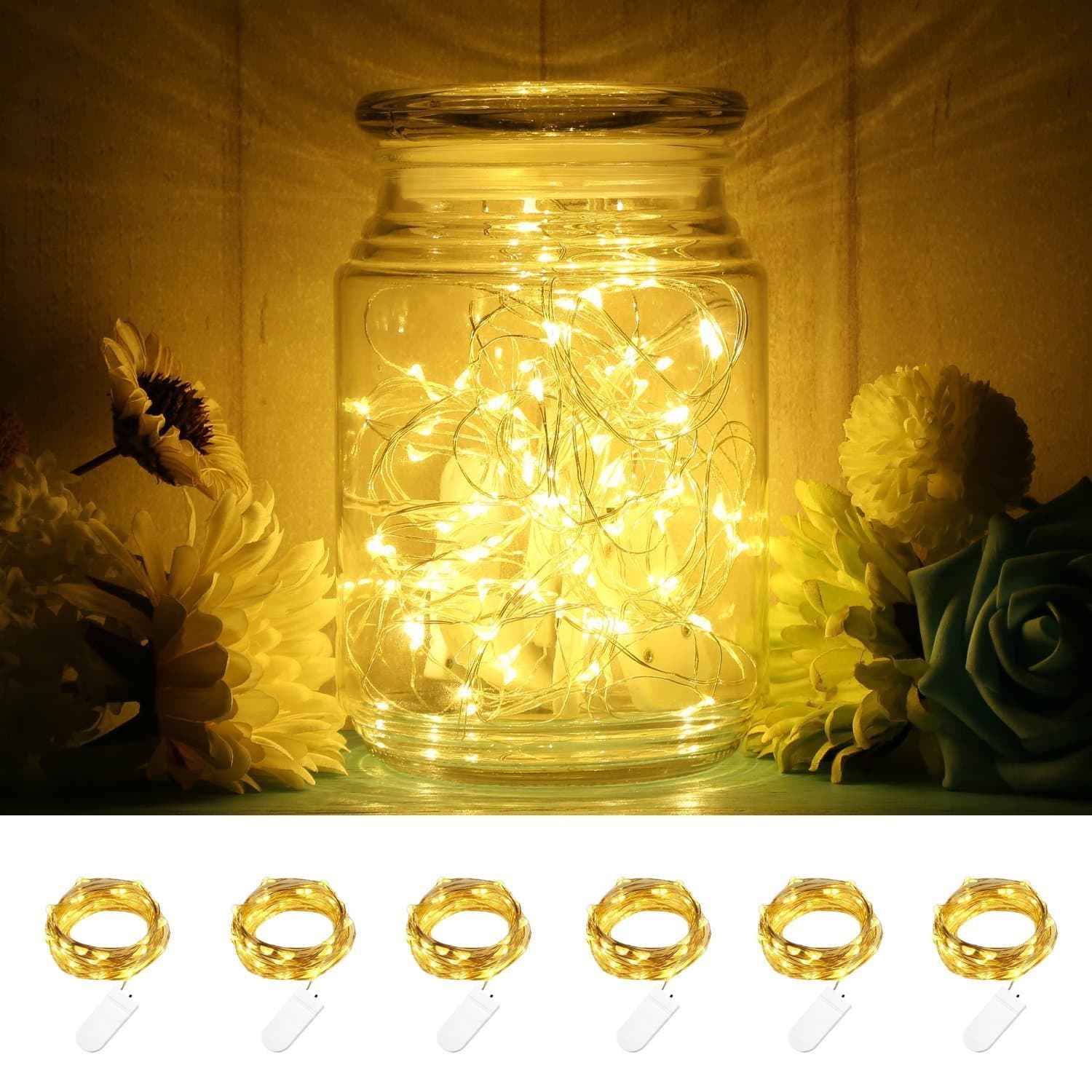 Led String Lights,Rixow 2M 20 LED Micro Starry Light Silver Copper Wire Waterproof Lights by Festive Lights for Wedding,Home,Christmas,6 Packs