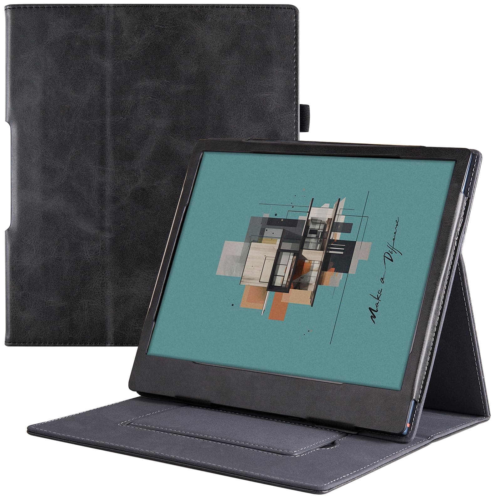 Stand Case for 10.3" All-New Boox Note Air4 C (2024)/Boox Note Air3 C/Boox Note Air3 B/W Tablet (2023) - PU Leather Sleeve Cover with Hand Strap/Auto Sleep/Wake (Rock Black)