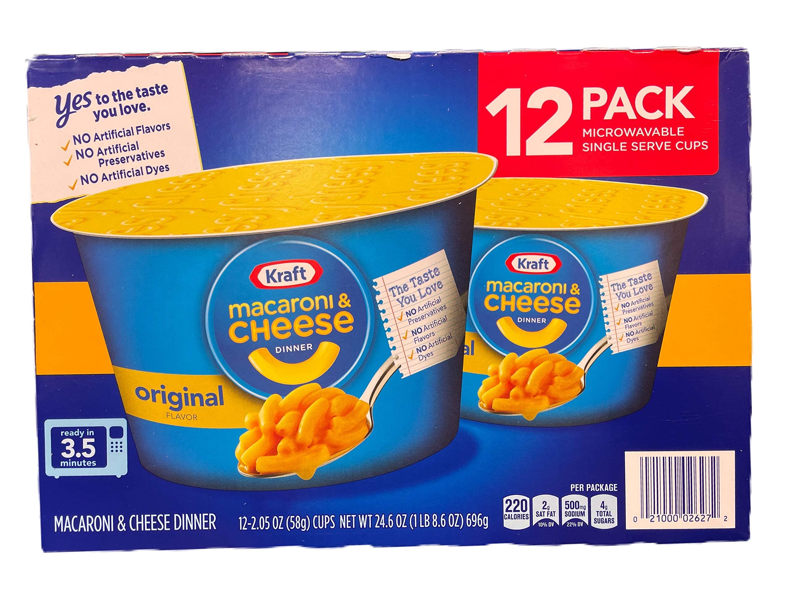 Kraft Macaroni & Cheese Dinner Original Flavor 12-2.05 OZ Cups Microwavable 12 Pack Single Serve Cups