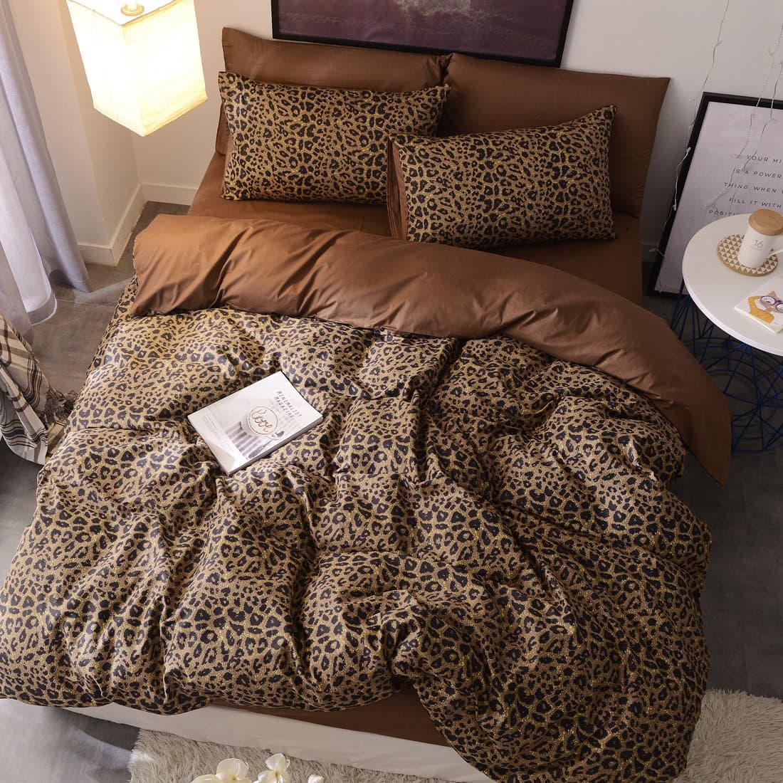 Siluoyu 3 Pieces Duvet Cover Set 100% Natural Cotton King Size Leopard Print Bedding Set 1 Duvet Cover 2 Pillowcases Luxury Quality Soft Breathable Comfortable Durable with Zipper Ties