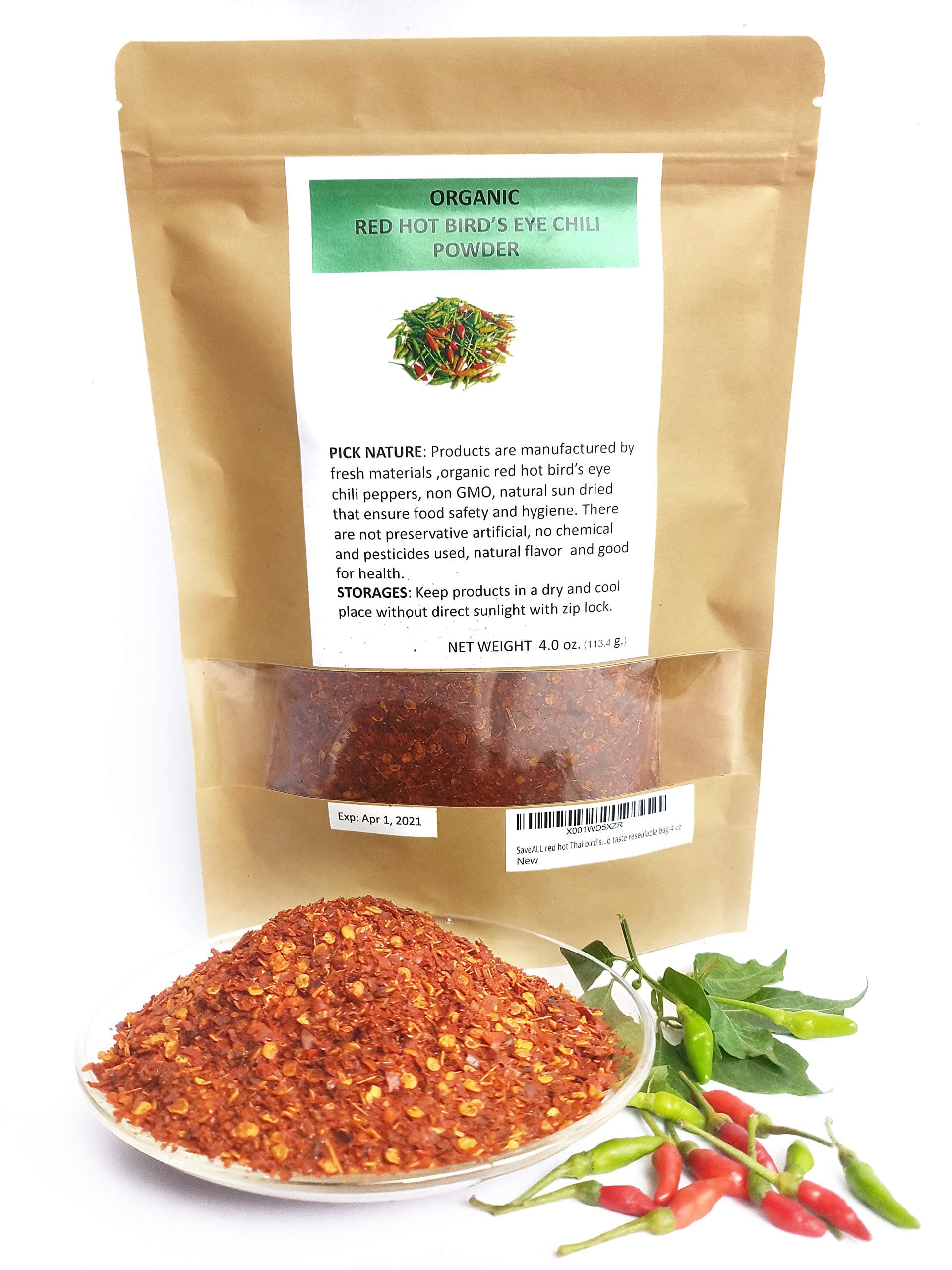 red hot Thai bird's eye chili powder very hot good taste resealable bag 4.0 ounces