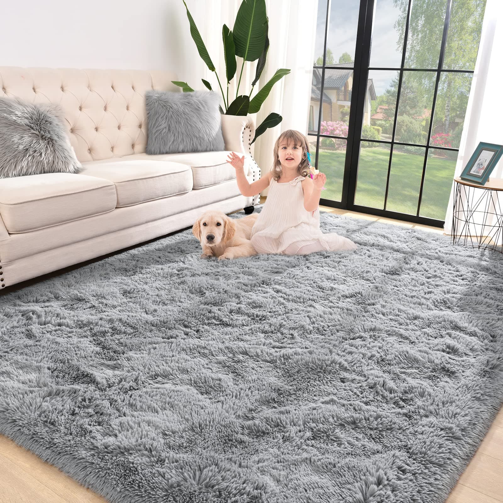 Jelymark Super Soft Shaggy Rug for Bedroom, 4x5.9 Fluffy Carpet for Living Room, Fuzzy Indoor Plush Area Rug for Home Decor, Furry Floor Rugs for Dorm, Cute Kids Nursery Rug for Girls, Grey