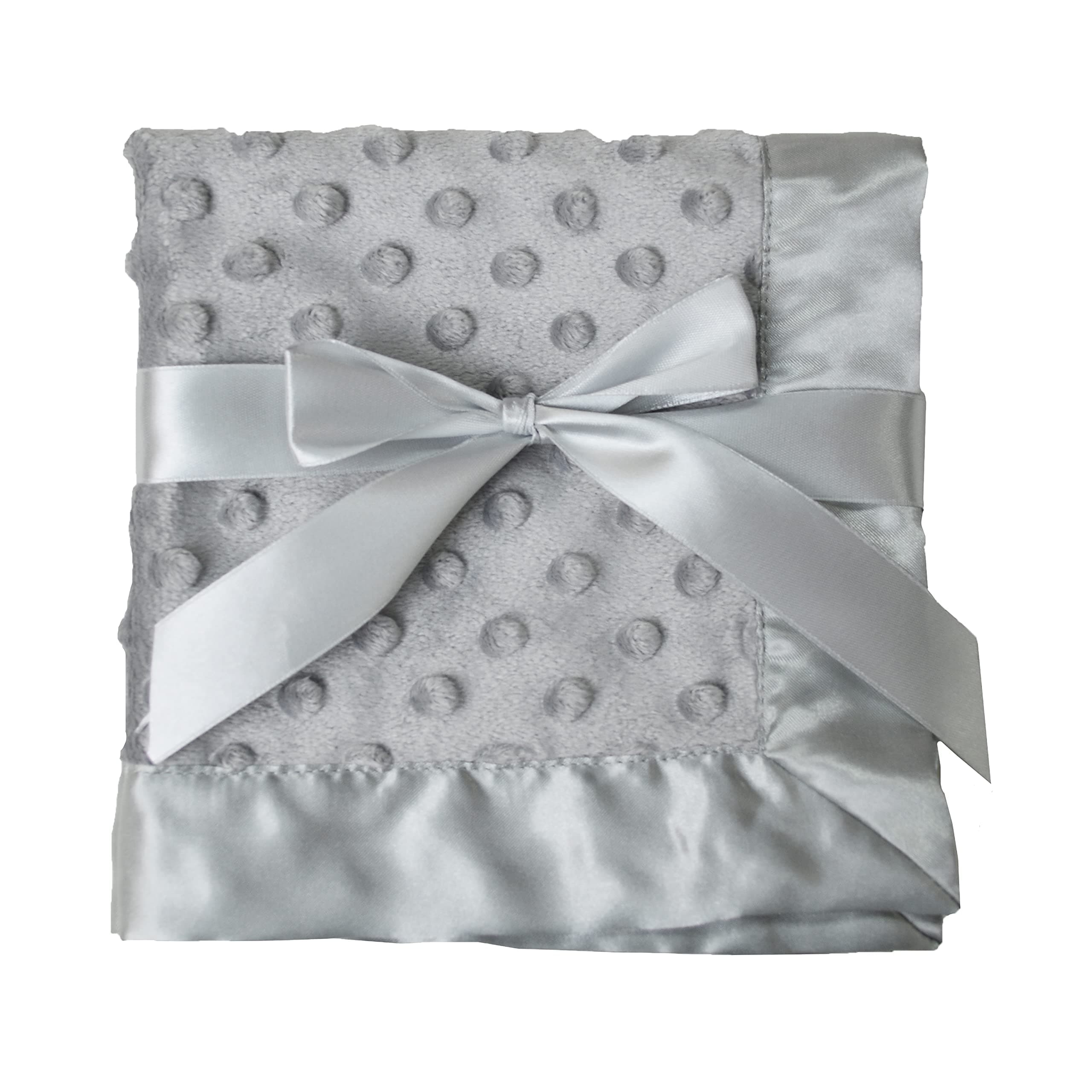 Heavenly Soft Chenille Security Blanket (14" x 14"), 2-Layer Design with Minky Dot & Silky Satin, Gray, for Boys and Girls