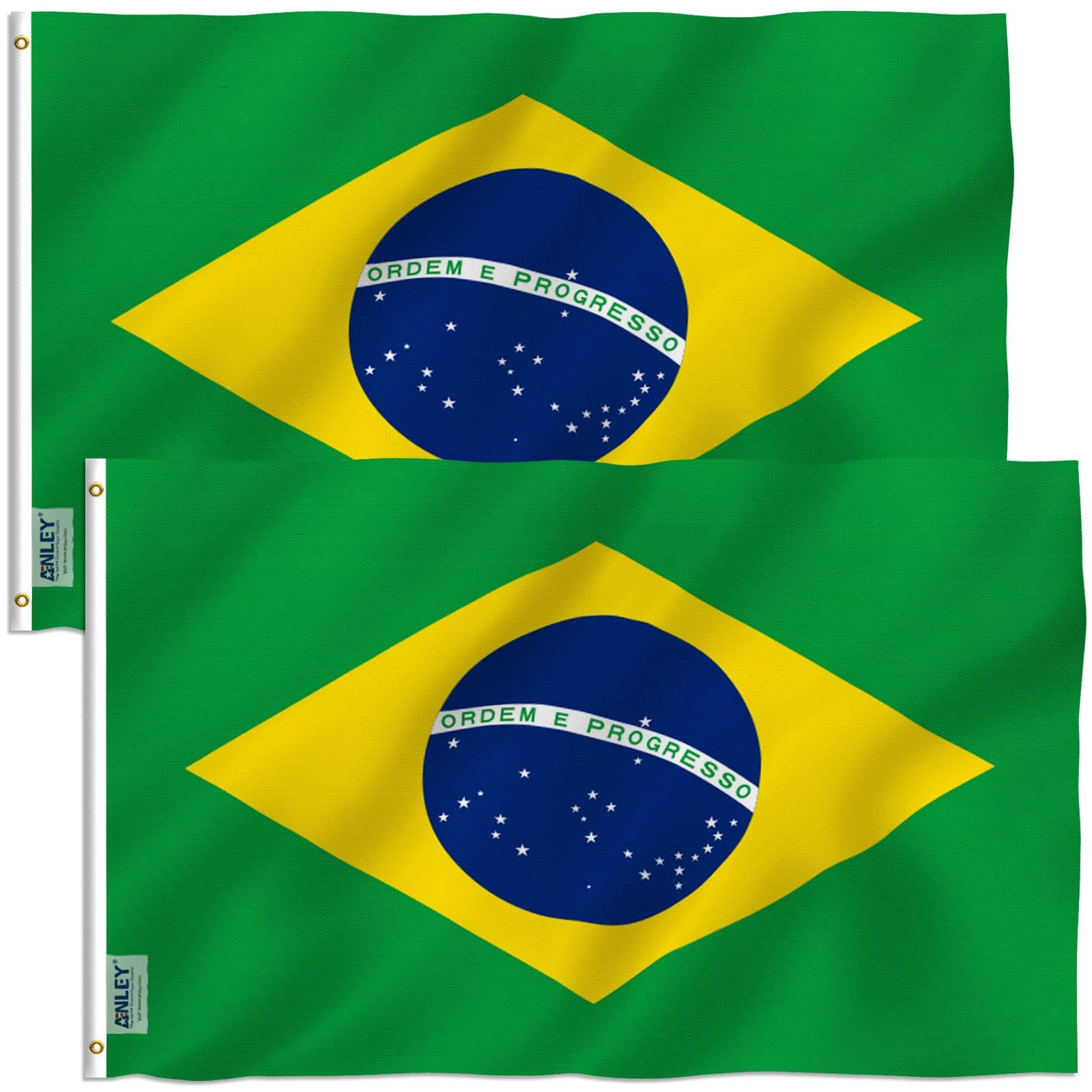 Anley Pack of 2 Fly Breeze 3x5 Foot Brazil Flag - Vivid Color and Fade proof - Canvas Header and Double Stitched - Brazilian National Flags Polyester with Brass Grommets 3 X 5 Ft
