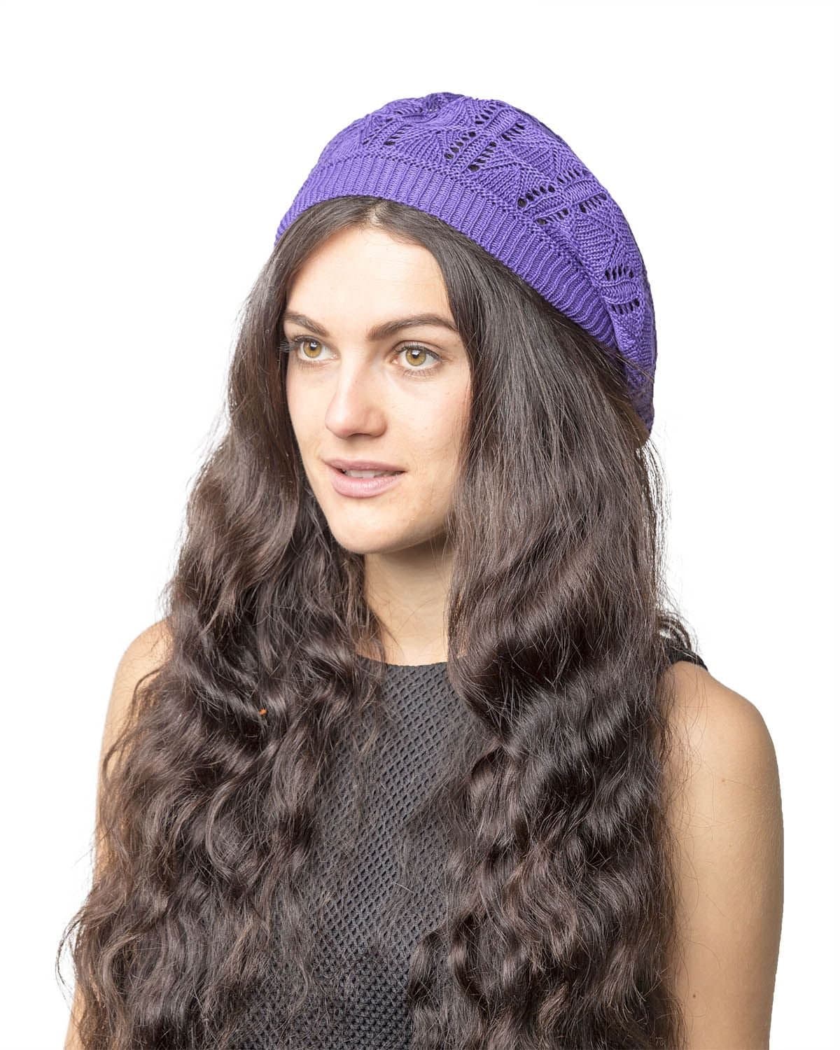 Classic Vintage Lightweight Super Soft Cotton Crochet Beanie Knit Slouchy Beret Hat