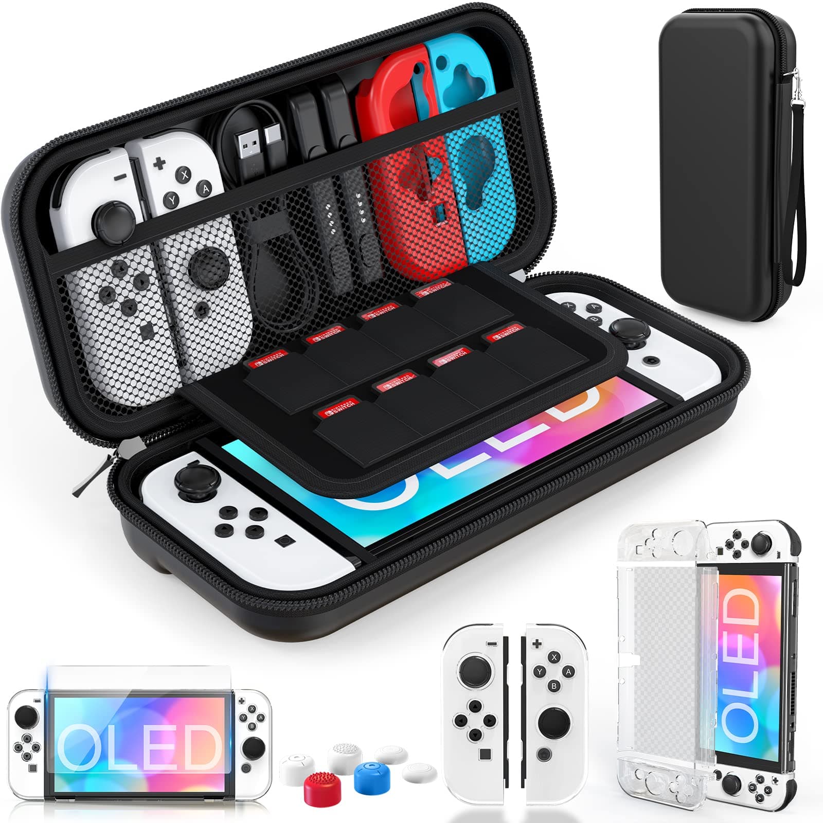 HEYSTOP Case Compatible with Nintendo Switch OLED Model, 9 in 1 Accessories Kit for 2021 Nintendo Switch OLED Model with Dockable Protective Case Cover, HD Switch Screen Protector and Thumb Grip Caps
