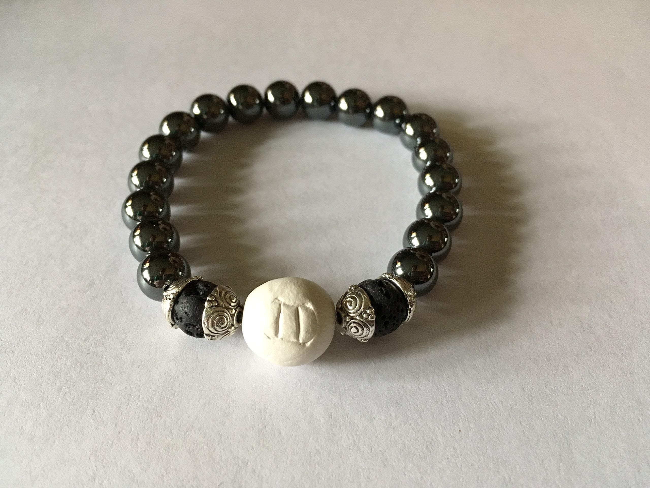 Women Zodiac Gemini Bracelet, Clay Hematite Lava Bead, Essential Oil Diffuser, Astrology Jewelry, 8MM Round