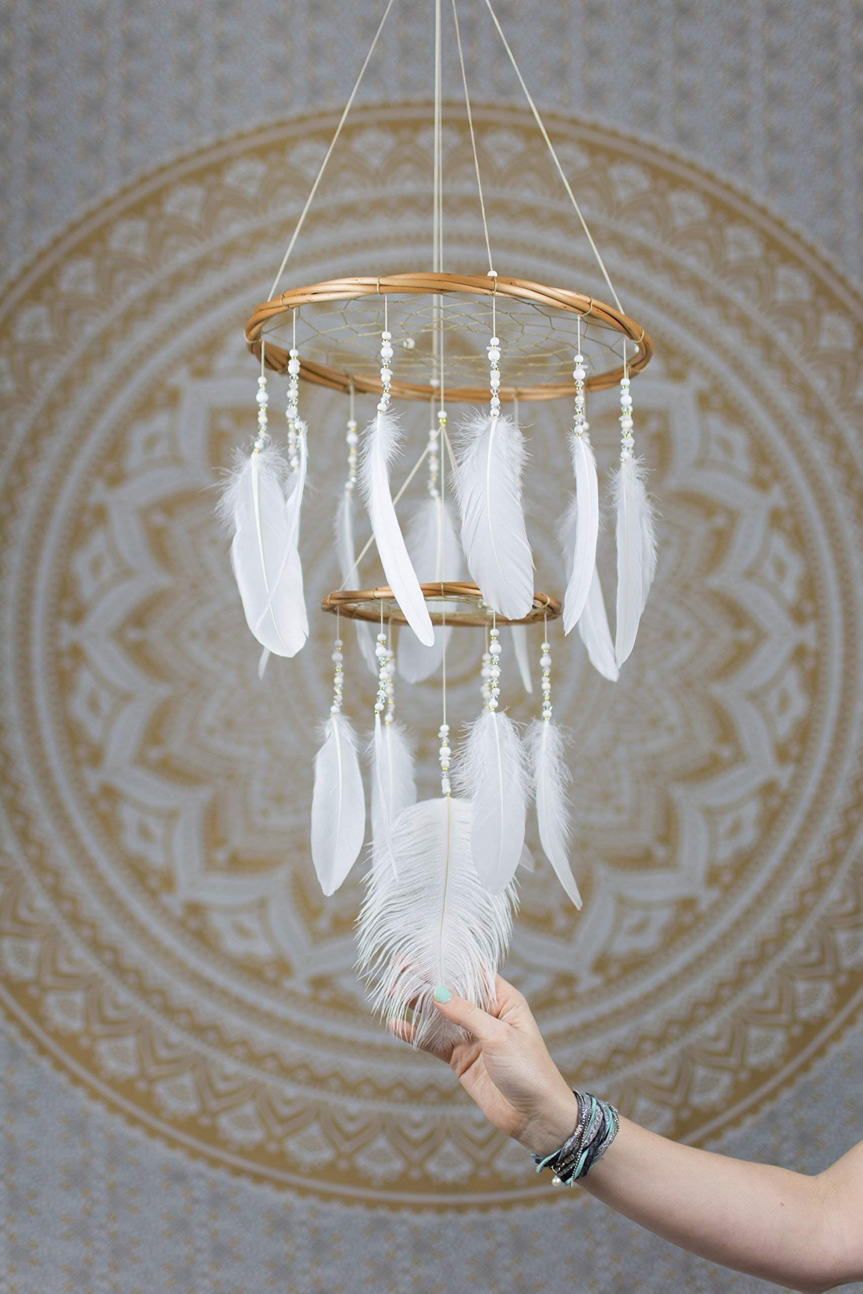 White Dream Catcher Mobile Chandelier - 12x18Inches Dreamcatcher Mobile Dreamcatcher Mobile Bohemian Dream Catcher Nursery Mobile baby Mobile Boho Decor Wedding Decor