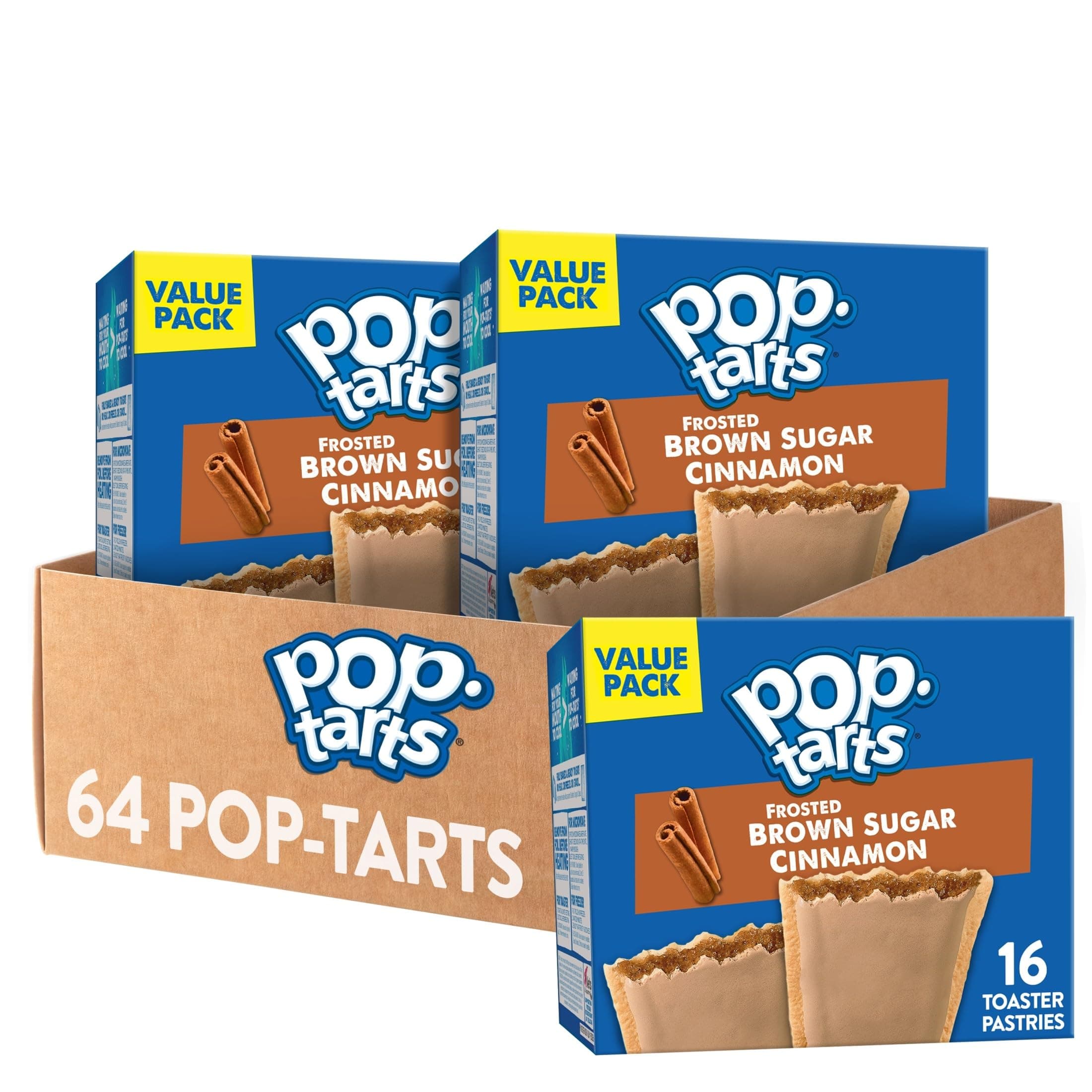 Pop-Tarts Toaster Pastries, Breakfast Foods, Kids Snacks, Frosted Brown Cinnamon Sugar, Value Pack (64 Pop-Tarts)