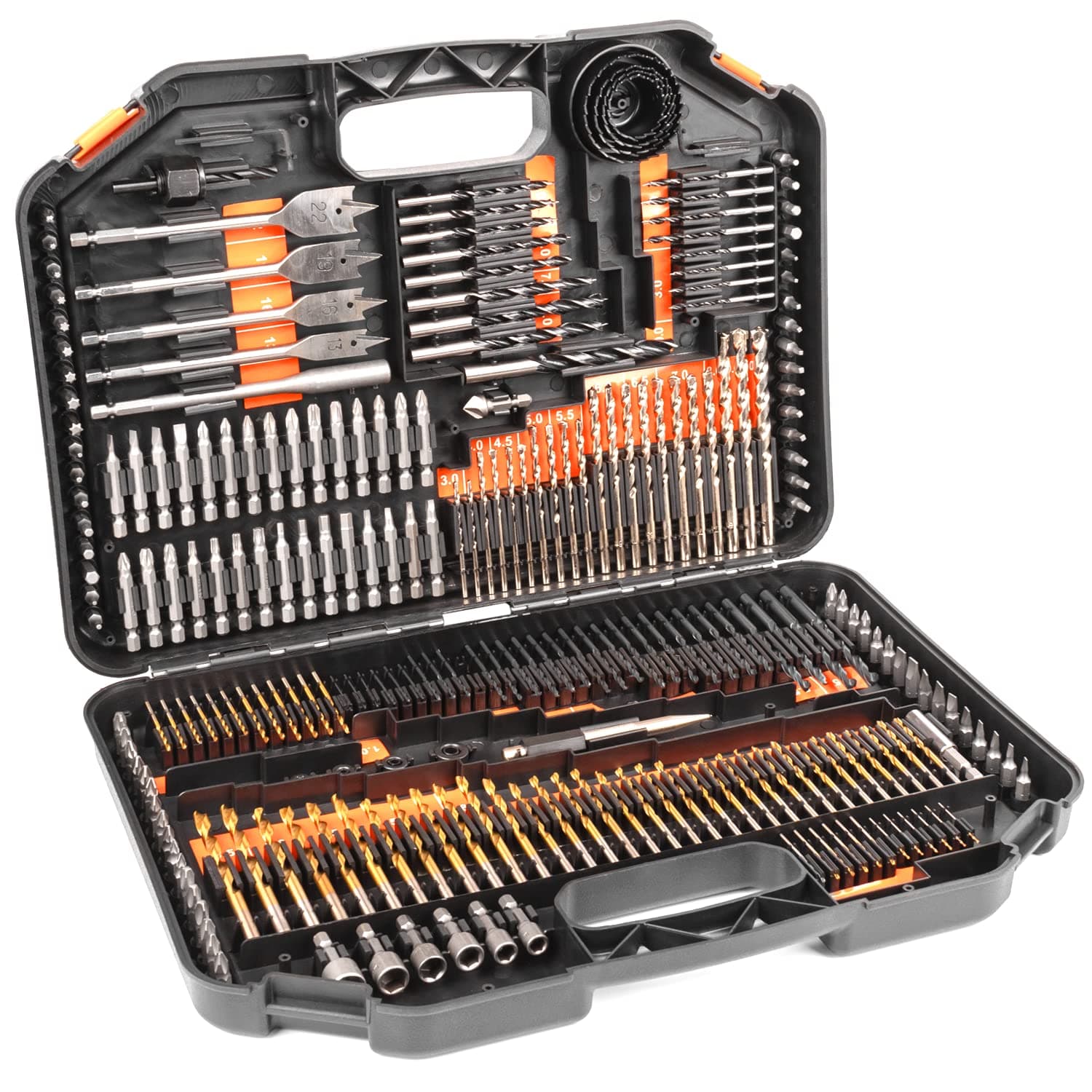 246pc Combination Drill Bit Set, Includes HSS titanium twist bits, Masonry Bits, Wood Bits, Screwdriver Bits & More in storage case