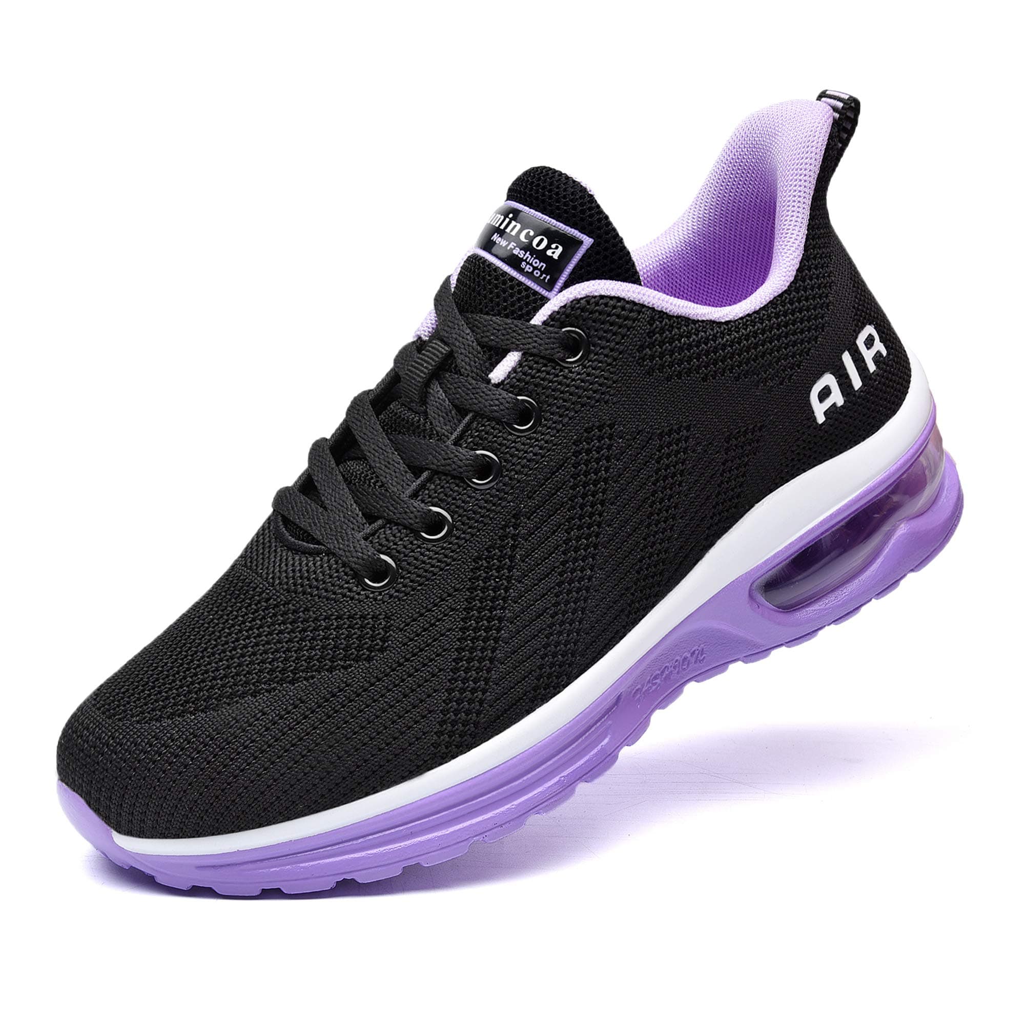 LamincoaWomen Athletic Shoes Air Cushion Sports Shoes Anti-Slip Arch Support Insole Trail Running Shoes Fitness Sport Black-Purple 7