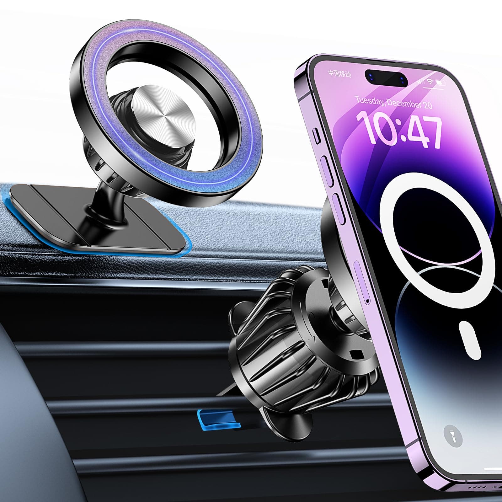 iPhone Magsafe Car Mount [20 Super Magnets] Magnetic Phone Holder for Car Dashboard [360° Rotation] Hands-free Car Phone Holder Mount Dash Mount for iPhone 15 14 13 12 Pro Max Plus MagSafe Car